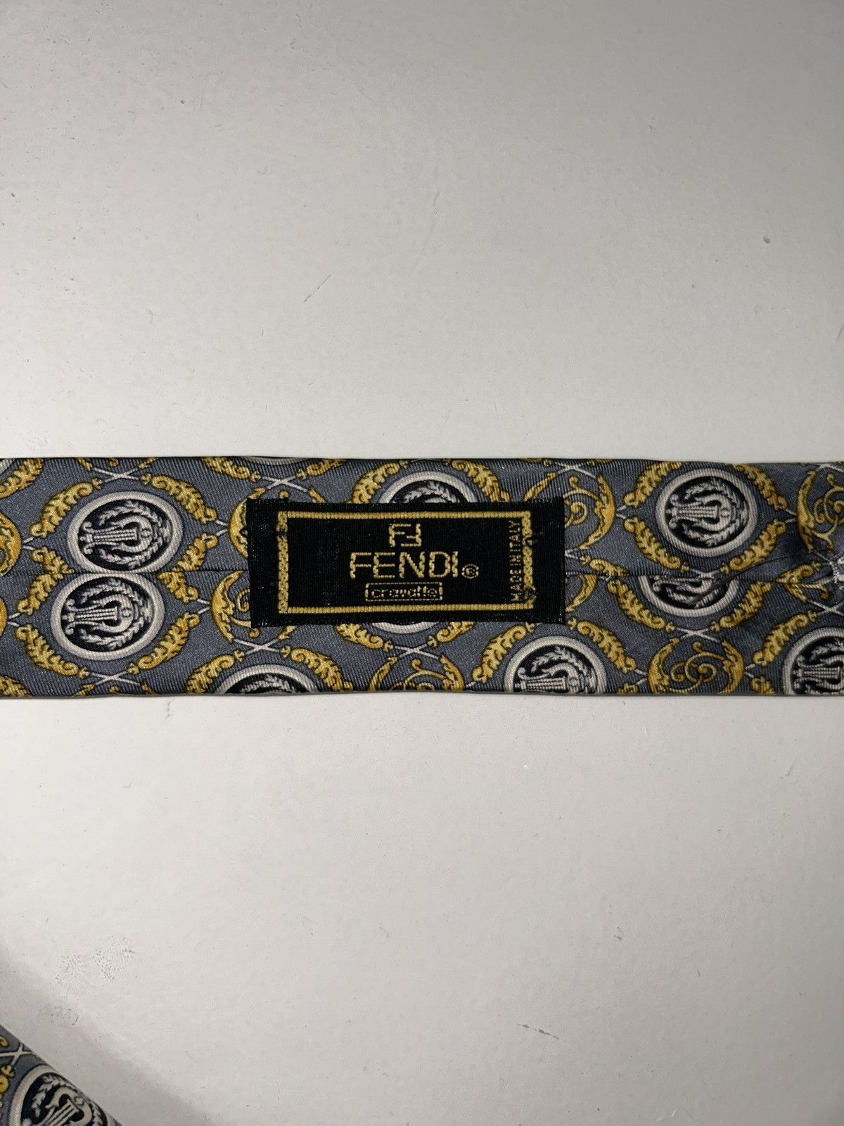 Fendi Vintage Fendi Gray & Gold Patterned Men's Silk Tie Size ONE SIZE - 5 Thumbnail