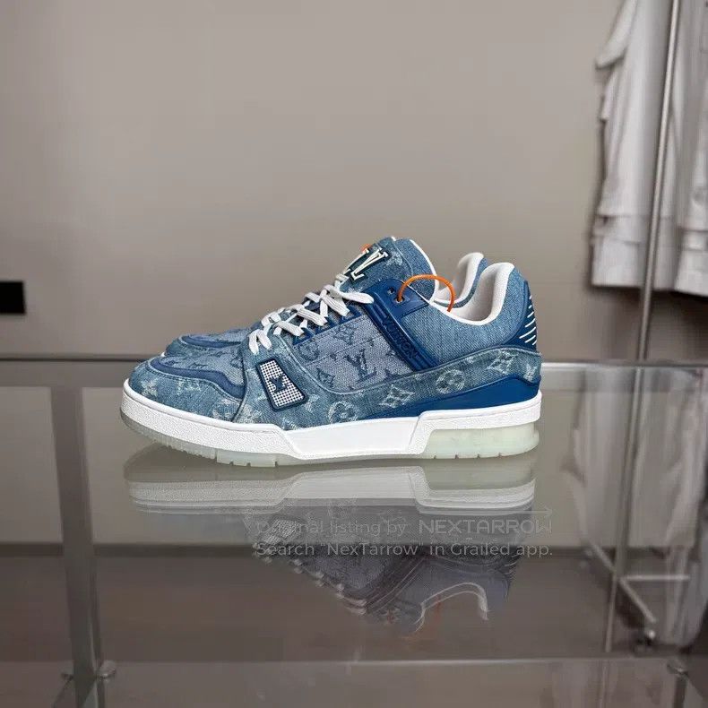 Louis Vuitton Louis Vuitton Trainer White and Blue Denim shoes Size US 7 / EU 40 - 3 Thumbnail