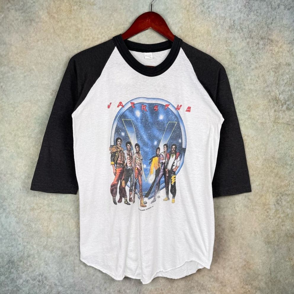 Band Tees × Michael Jackson × Vintage VTG 1984 Jackson 5 Band Raglan T Shirt Sz L Double Sided Size US L / EU 52-54 / 3 - 1 Thumbnail