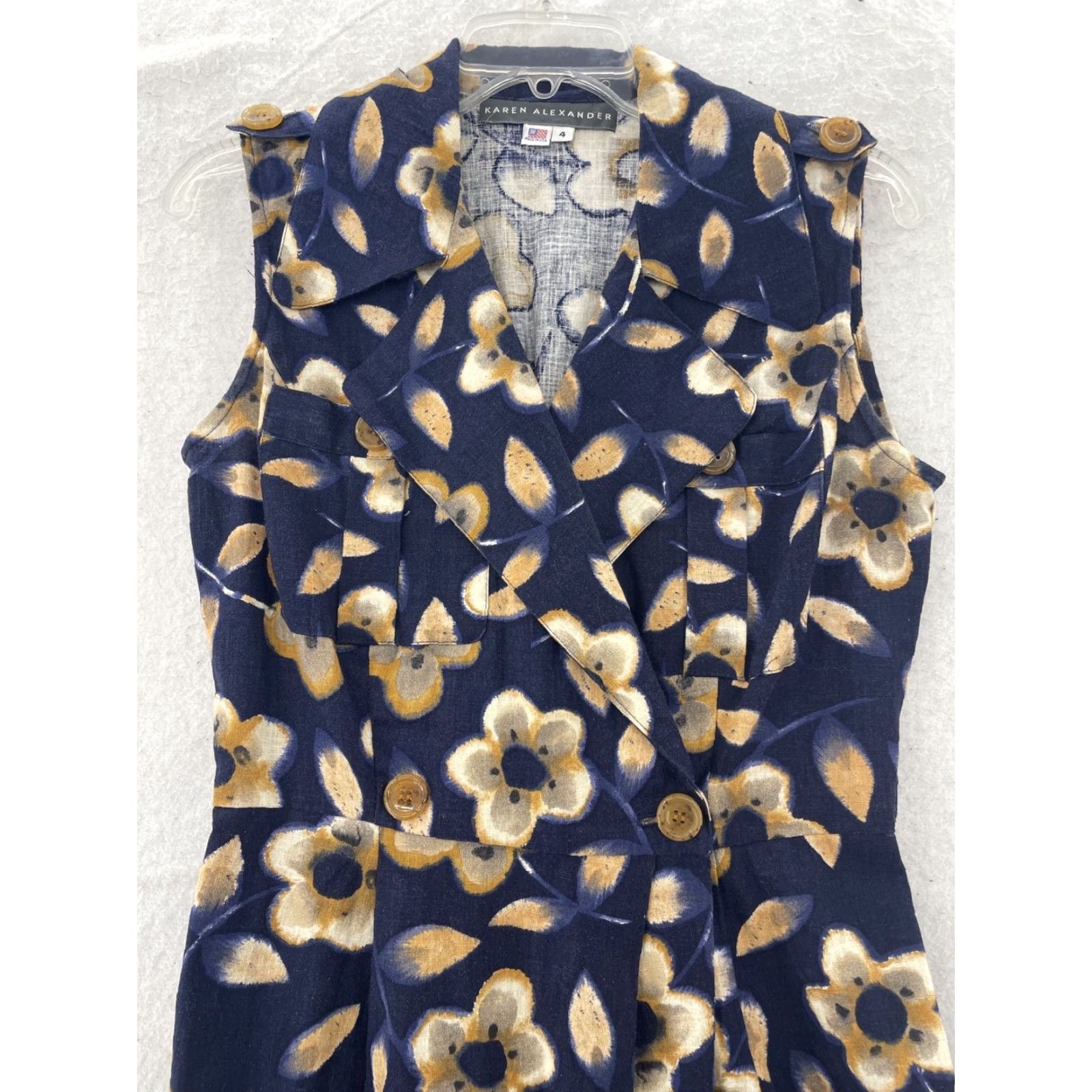 Vintage VINTAGE Karen Alexander Dress Women's 4 Navy Floral 1980s Cotton Casual Sleeveless BoHo Size S / US 4 / IT 40 - 5 Thumbnail