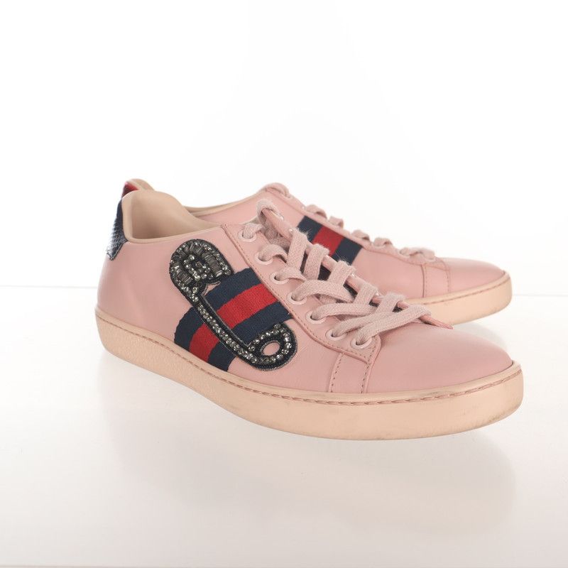 Gucci Gucci Pink Ace Diamante Embellished Sneakers 0079 Size US 5.5 / EU 38 - 1 Thumbnail