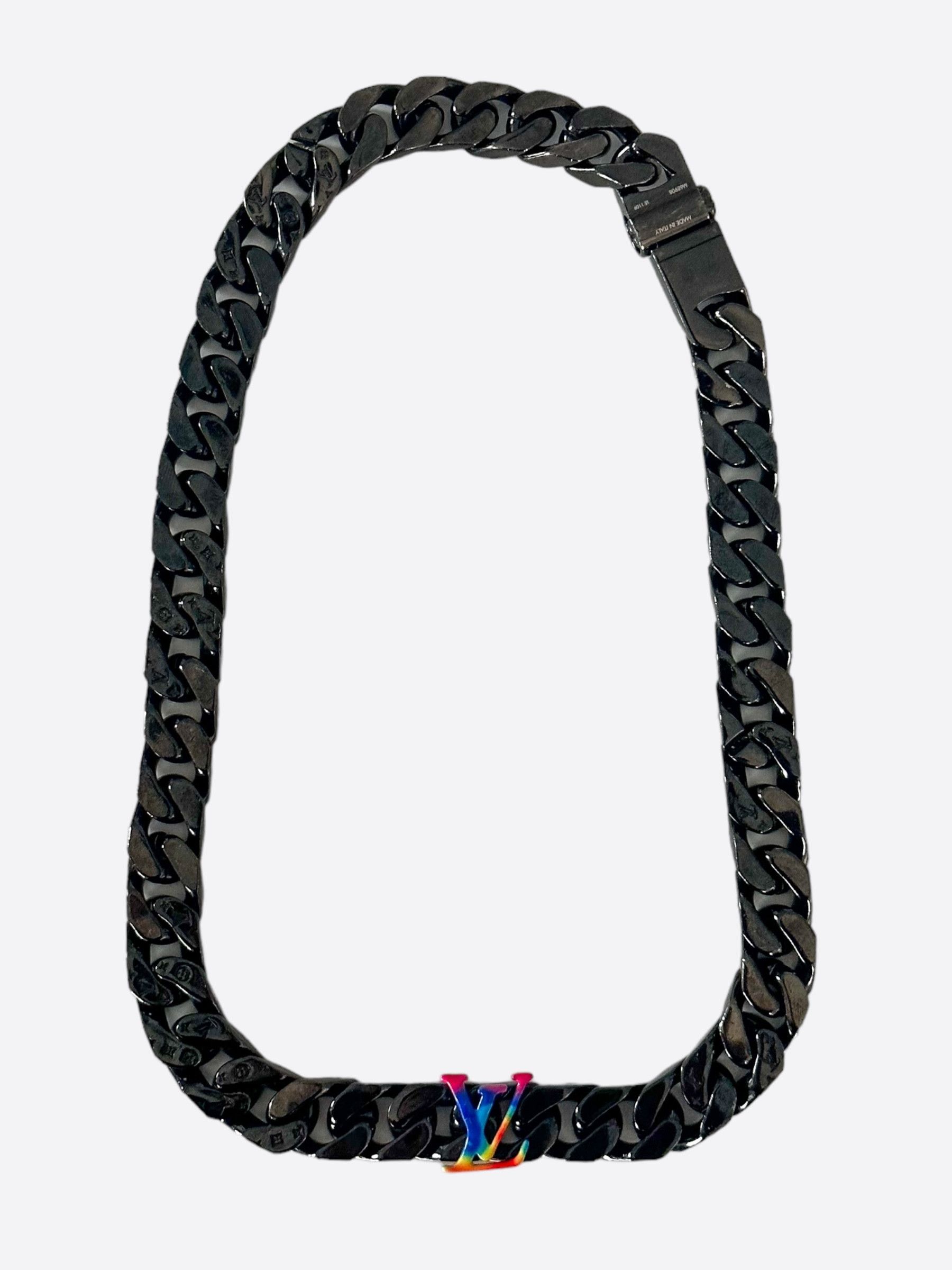 image of Louis Vuitton Black 2054 Rainbow Logo Cuban Necklace, Men's