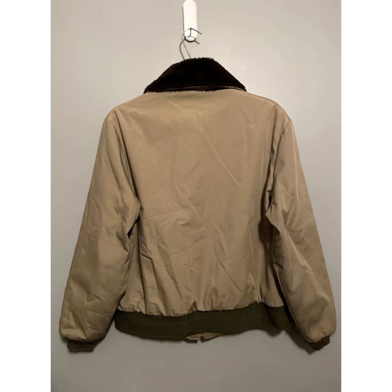 JCPenney VINTAGE JCPenney Jacket Bomber Leather Beige 90s Mens M Medium Fur Hooded Full Zip Zipped Pockets Windproof Insulated Spring Winter Size US M / EU 48-50 / 2 - 5 Thumbnail