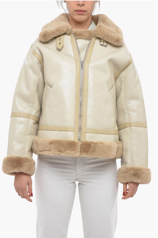 image of Stand Studio Faux-Fur Padding Raina Aviator Jacket in Beige, Women's (Size Small)