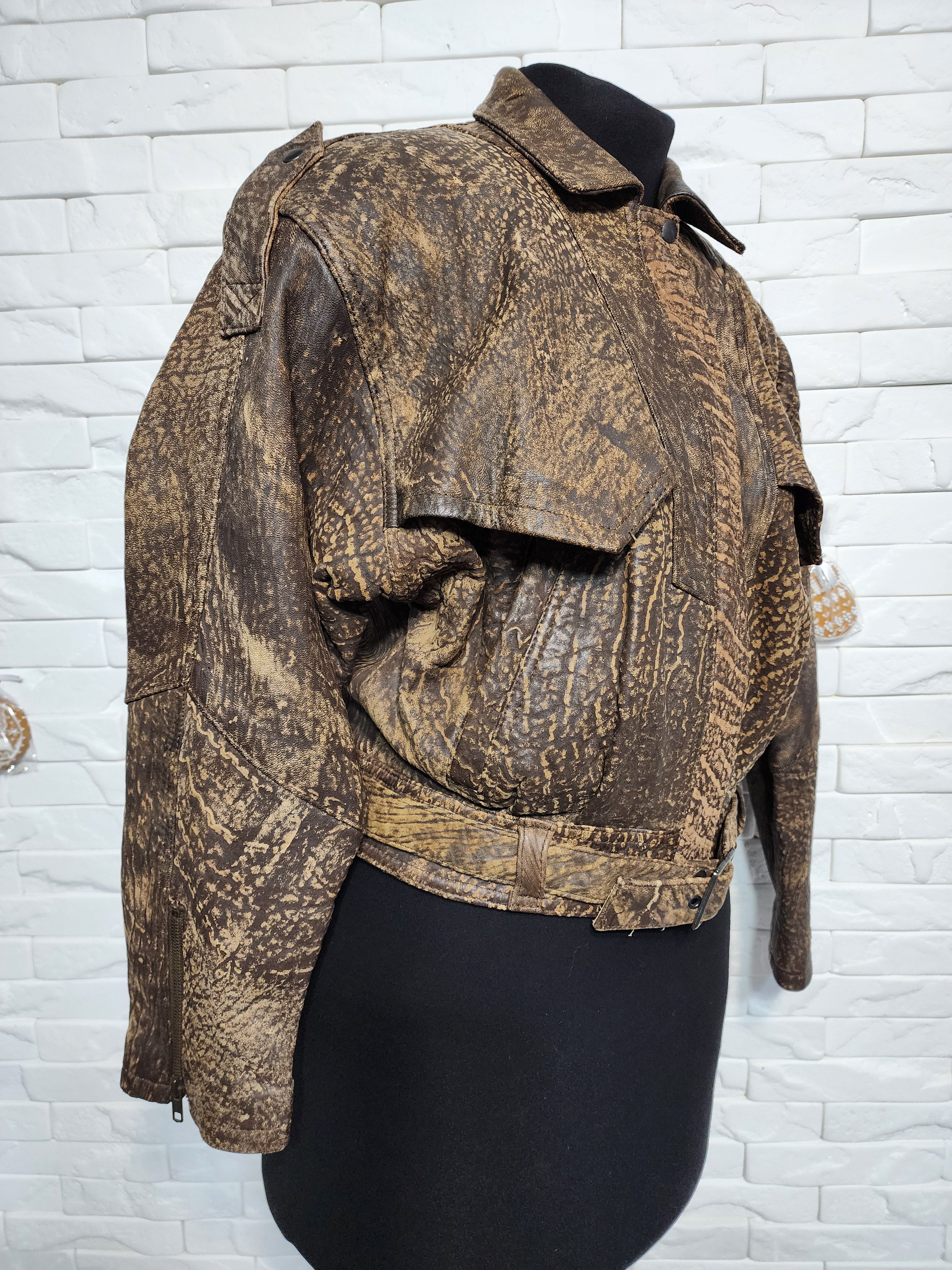 Other Brown Leather Cropped Jacket: Women's Belted Design Size M / US 6-8 / IT 42-44 - 3 Thumbnail