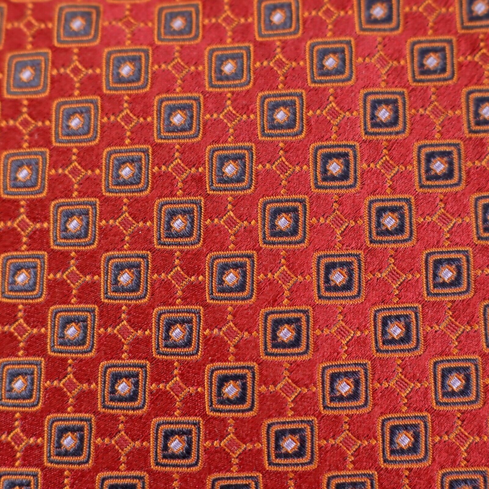 Ike Behar Ike Behar New York Red Black Geometric Woven Wide Silk Tie Size ONE SIZE - 2 Thumbnail