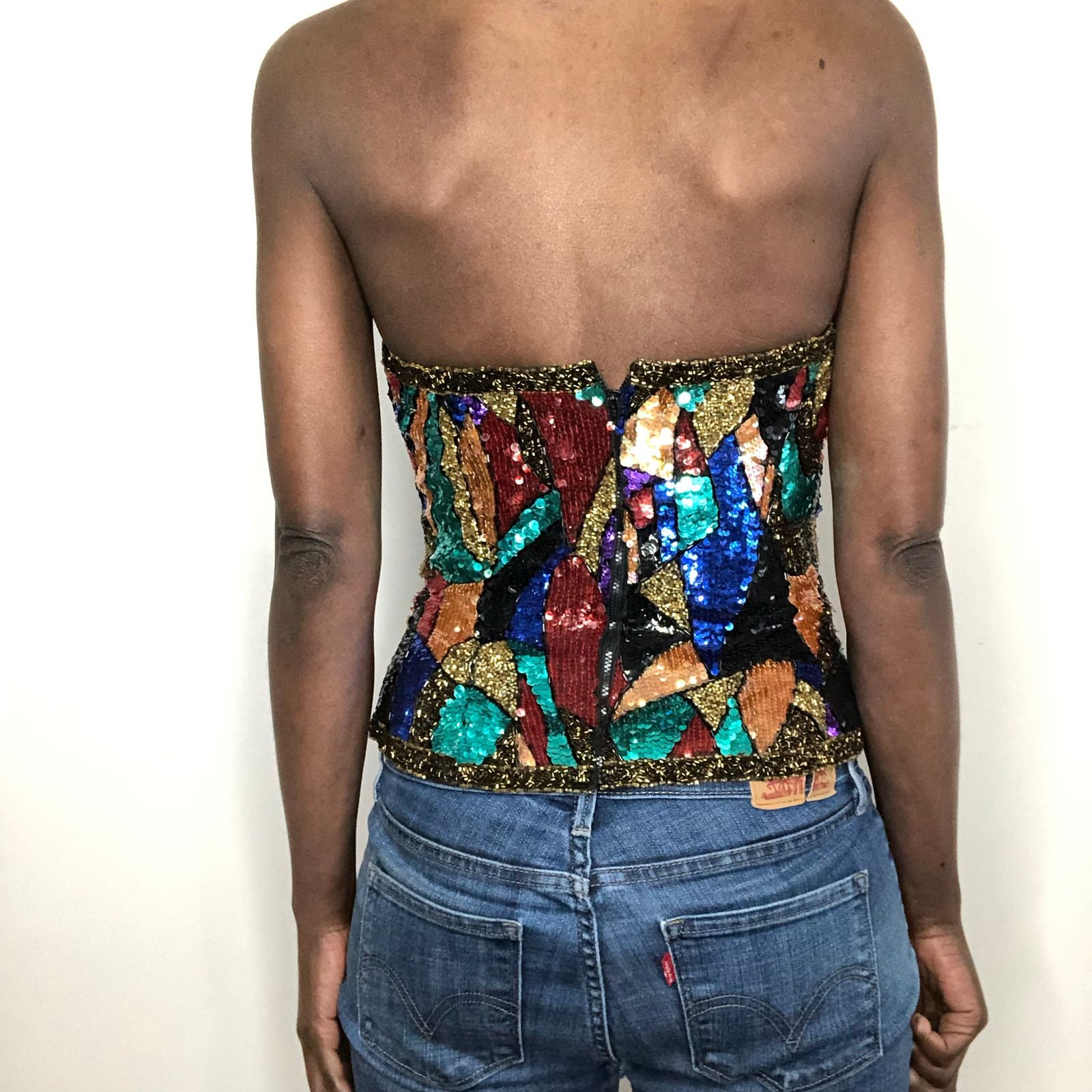 Oleg Cassini VTG Oleg Cassini Black Tie Silk Beaded Sequin Corset Size M / US 6-8 / IT 42-44 - 6 Thumbnail