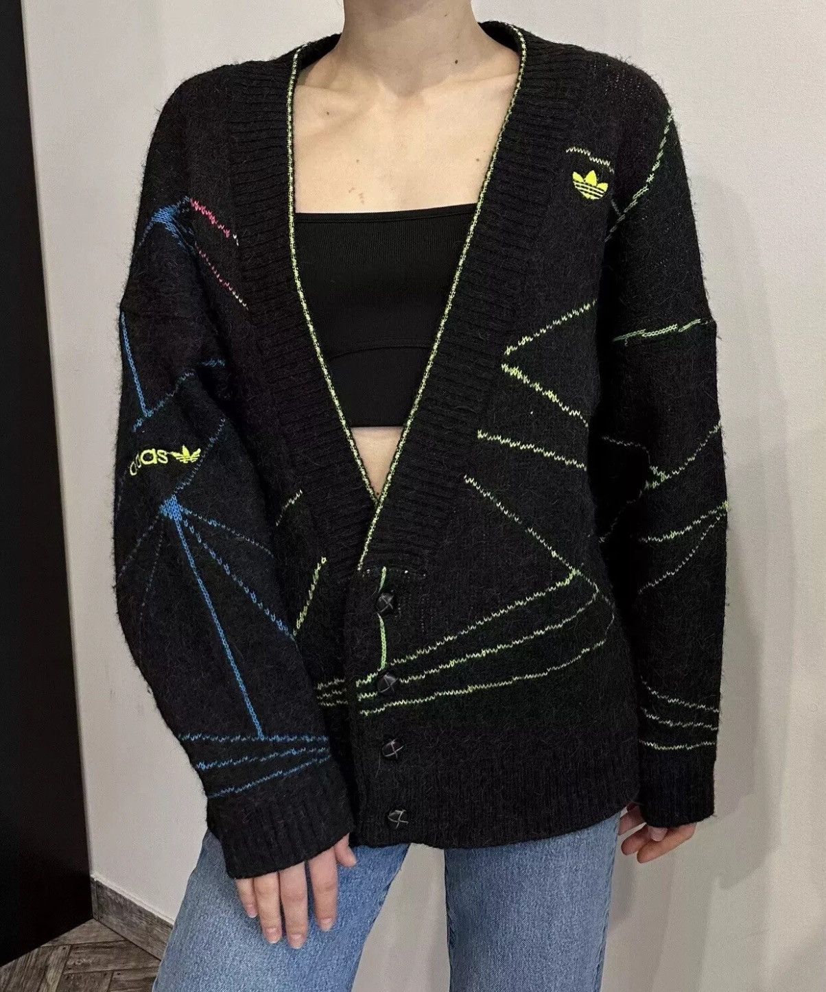 Adidas × Vintage VINTAGE 1980s ADIDAS WOOL cardigan sweater Abstract Rare Size XL / US 12-14 / IT 48-50 - 4 Thumbnail