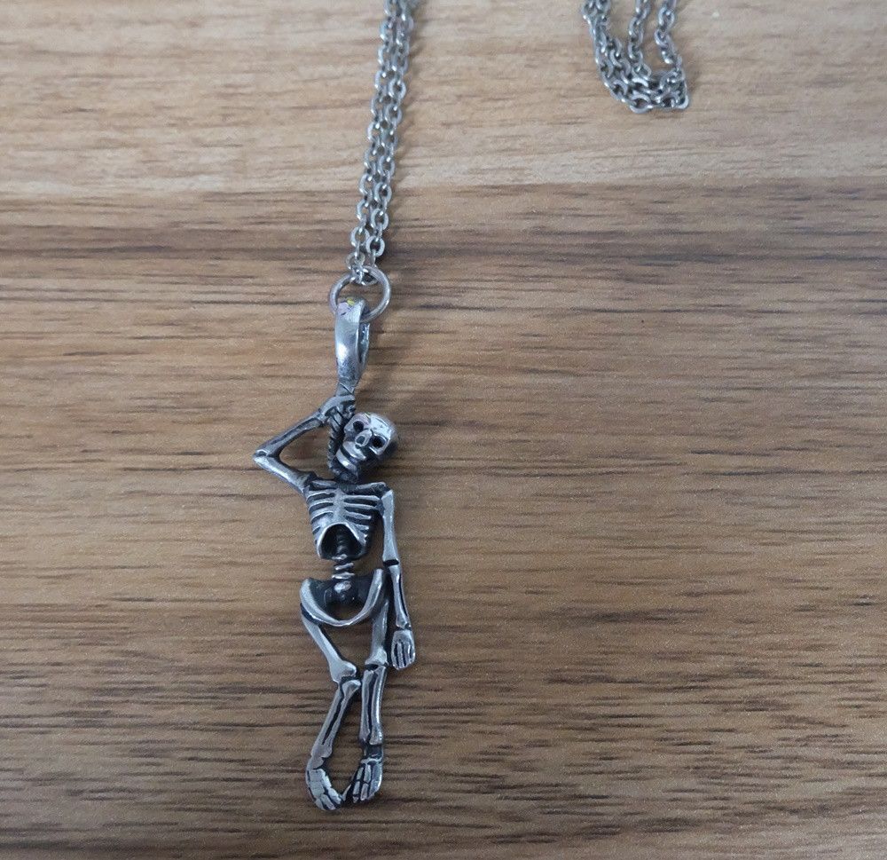 Vintage Silver Skeleton Pendant Necklace Size ONE SIZE - 1 Thumbnail