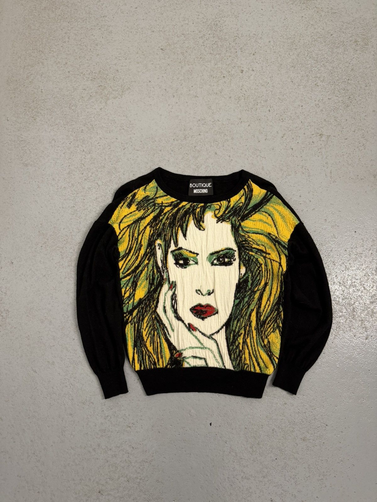 Moschino Vintage 00s Moschino Boutique Portrait Cable Knitted Sweater Size S / US 4 / IT 40 - 1 Thumbnail