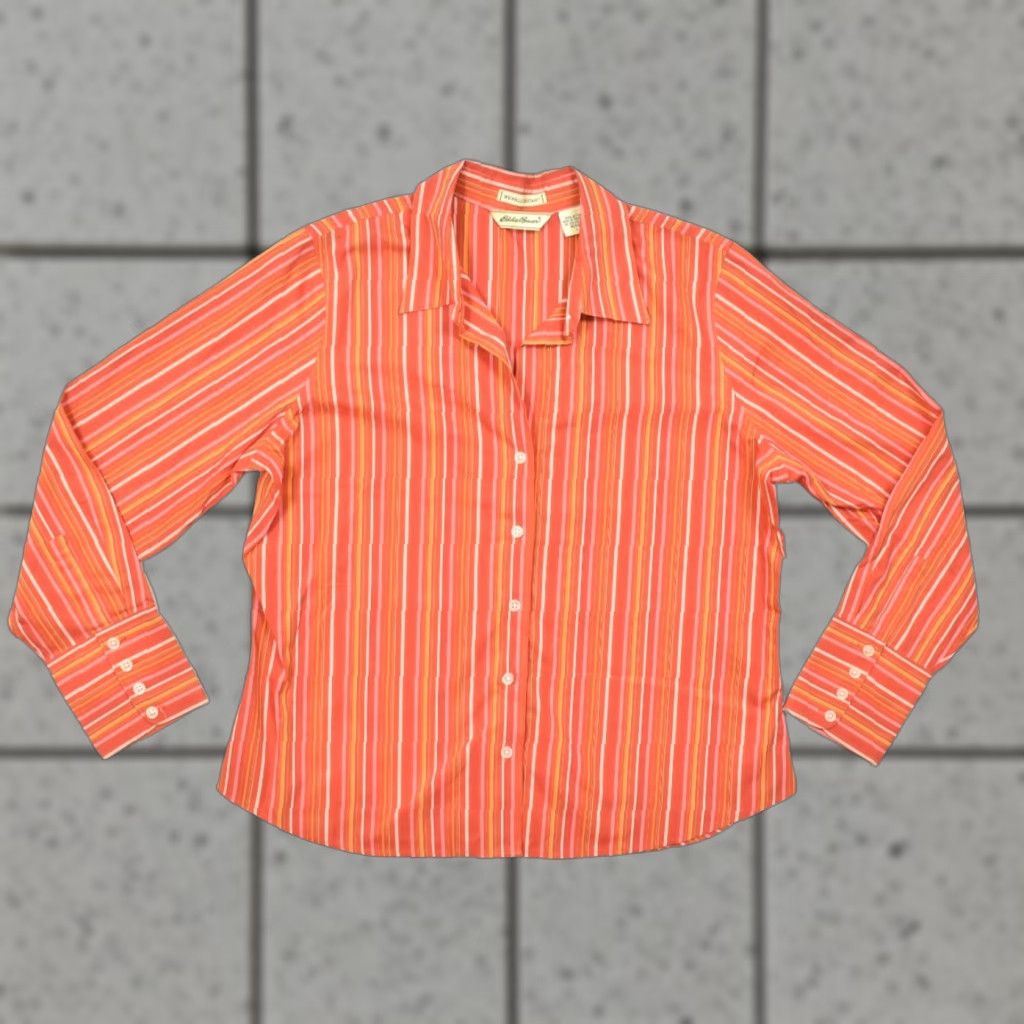 Eddie Bauer Eddie Bauer Shirt Button-Up Orange Striped Wrinkle Resistant Women Large Petite Button Up Shirt Size L / US 10 / IT 46 - 1 Thumbnail