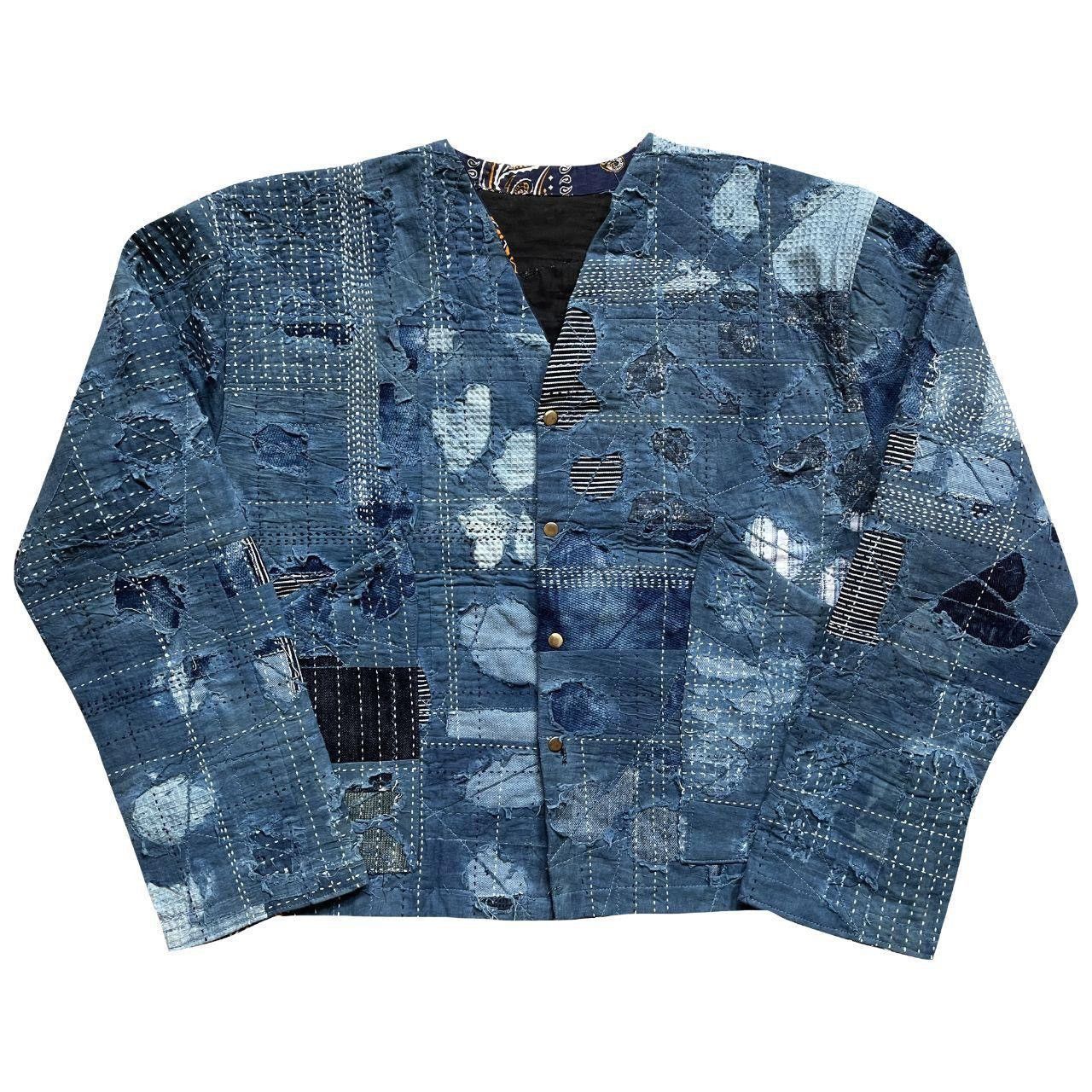 Kapital Indigo Collarless Boro Sashiko Denim Jacket Size US M / EU 48-50 / 2 - 1 Thumbnail
