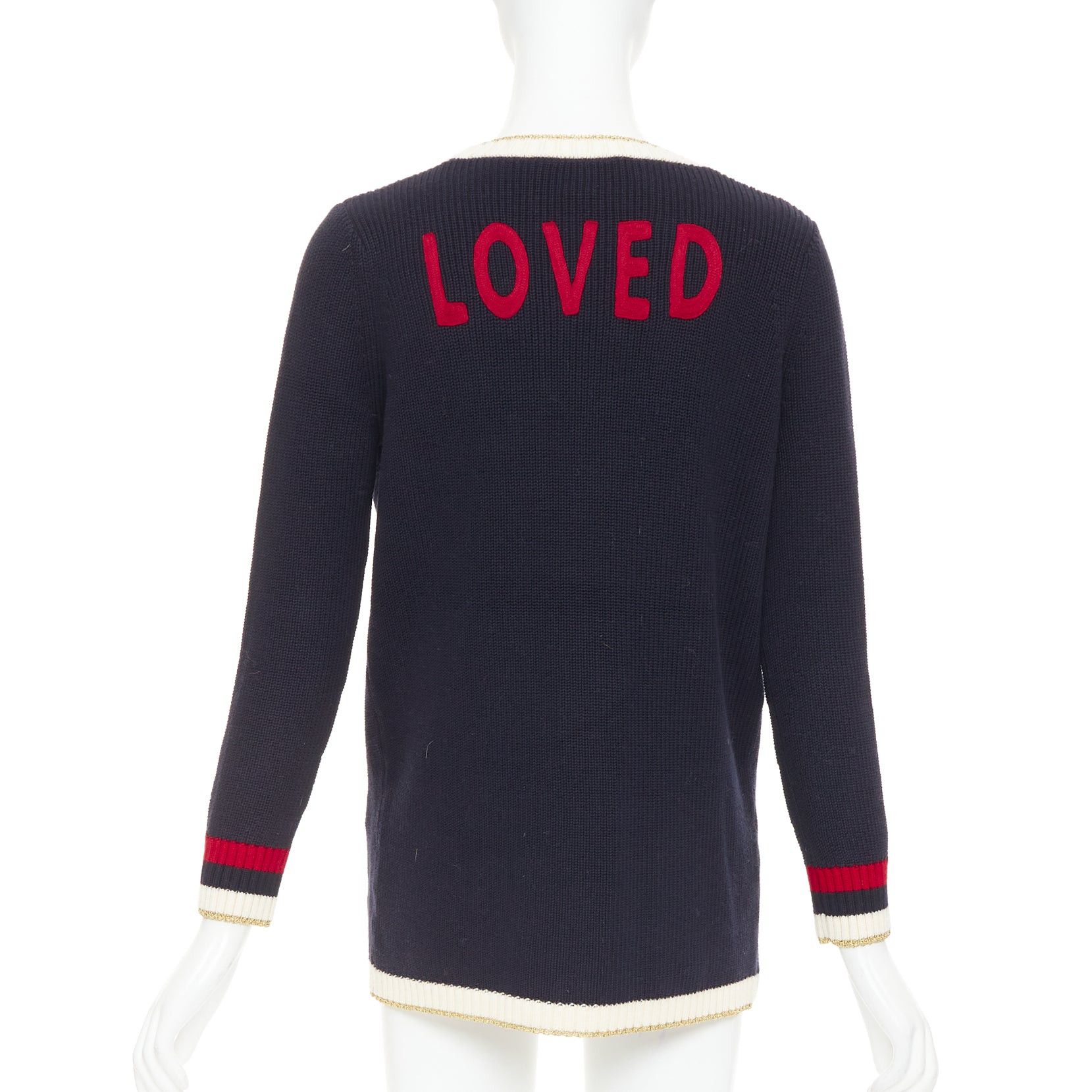 Gucci GUCCI Alessandro Michele navy cotton blend web pearl button cardigan XS Size XS / US 0-2 / IT 36-38 - 1 Thumbnail