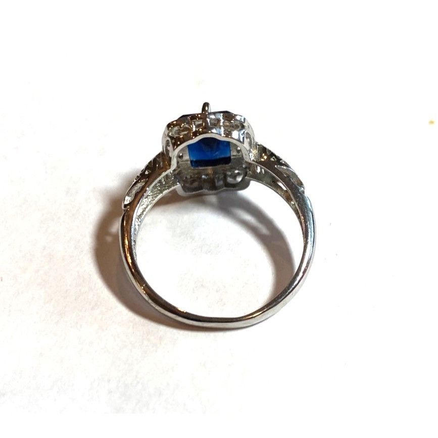 Other Silver tone Ring W/Rectangular Tested Sapphire Stone & Cryst Size ONE SIZE - 8 Thumbnail