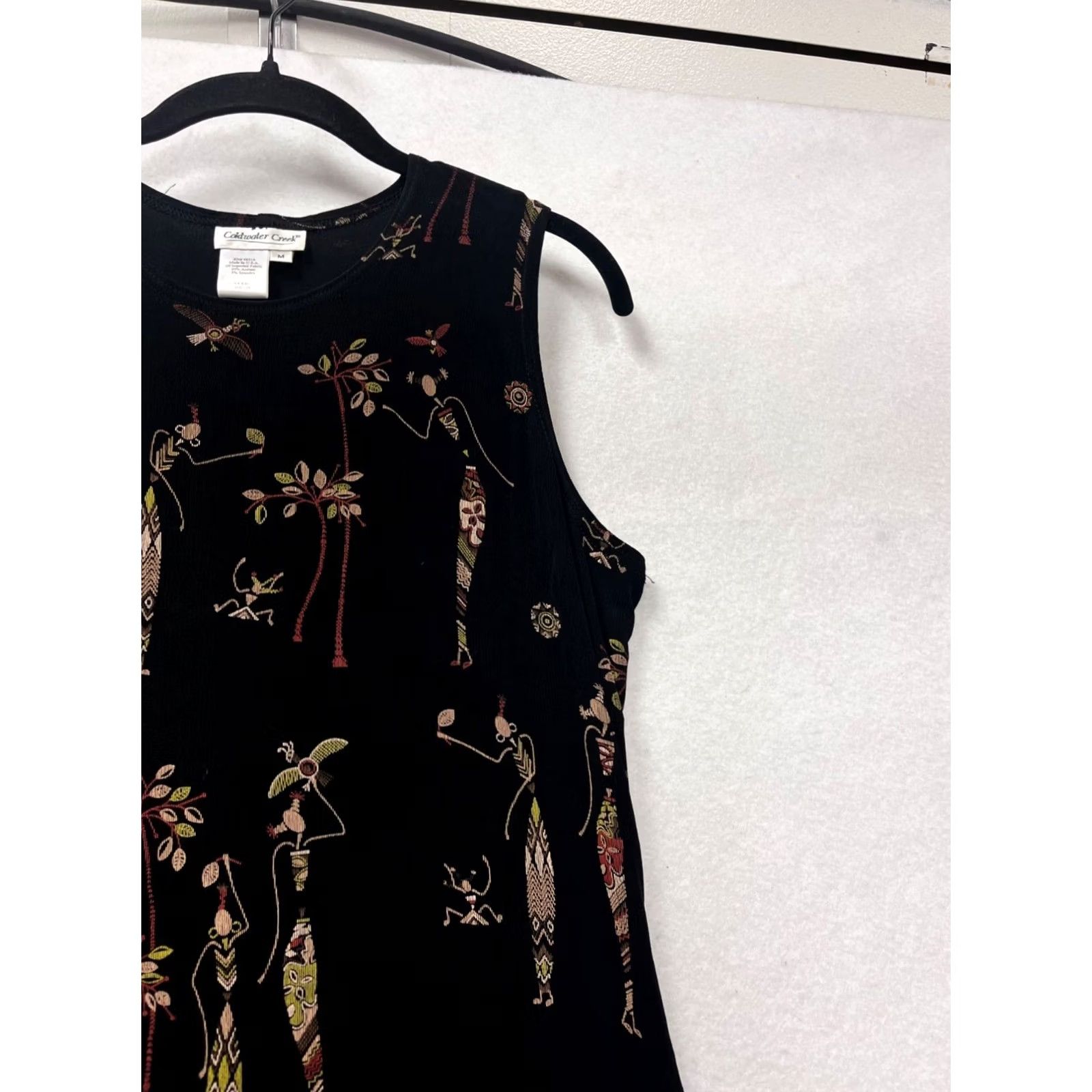 Coldwater Creek Coldwater Creek A-Line Dress M Womens Sleeveless African Print Cotton Spandex Black Midi Casual Vintage-Inspired 401A Seasons Spring Summer Fall Size M / US 6-8 / IT 42-44 - 4 Thumbnail