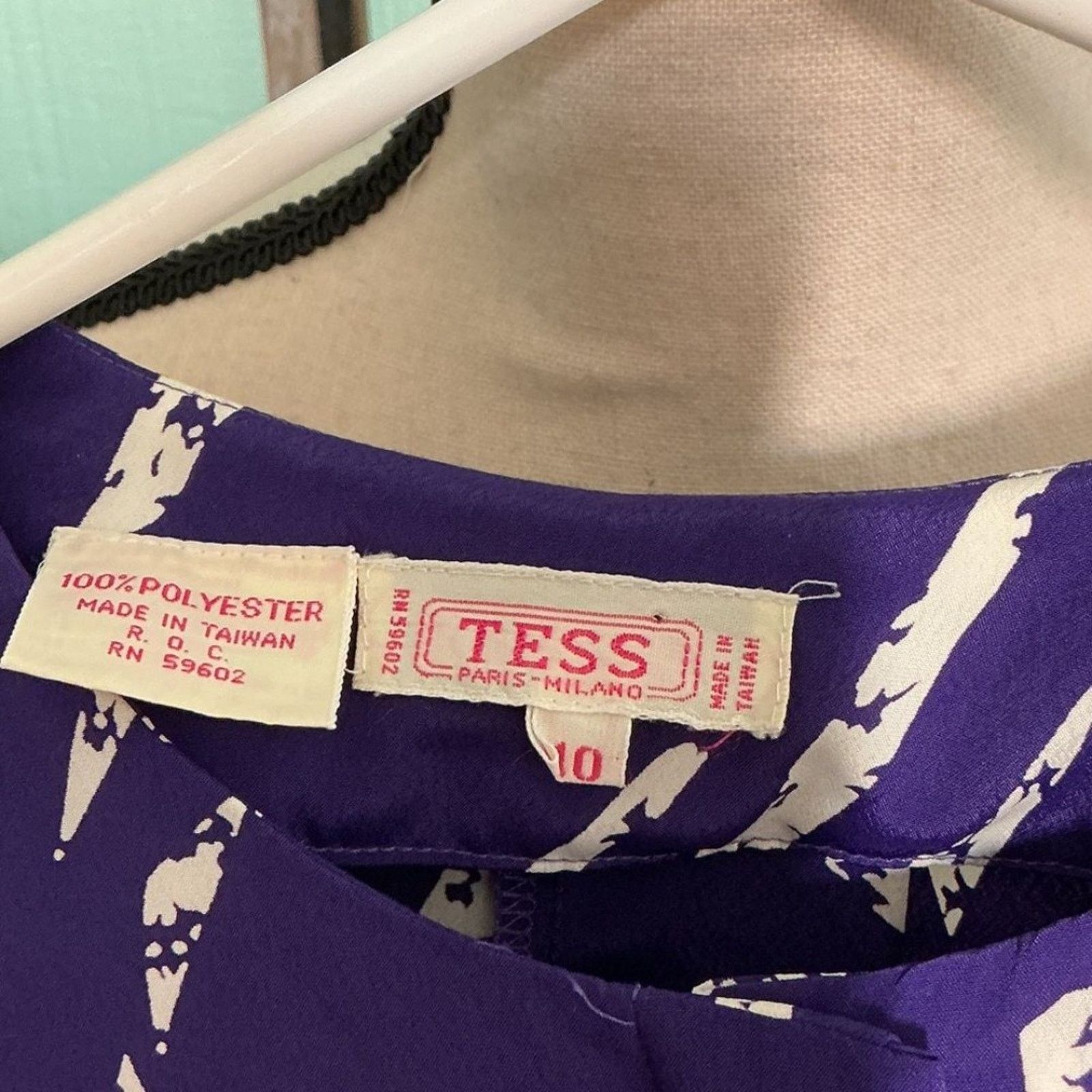 Other Vintage TESS Paris Milano Purple Abstract Blouse Career Top Size L / US 10 / IT 46 - 2 Thumbnail