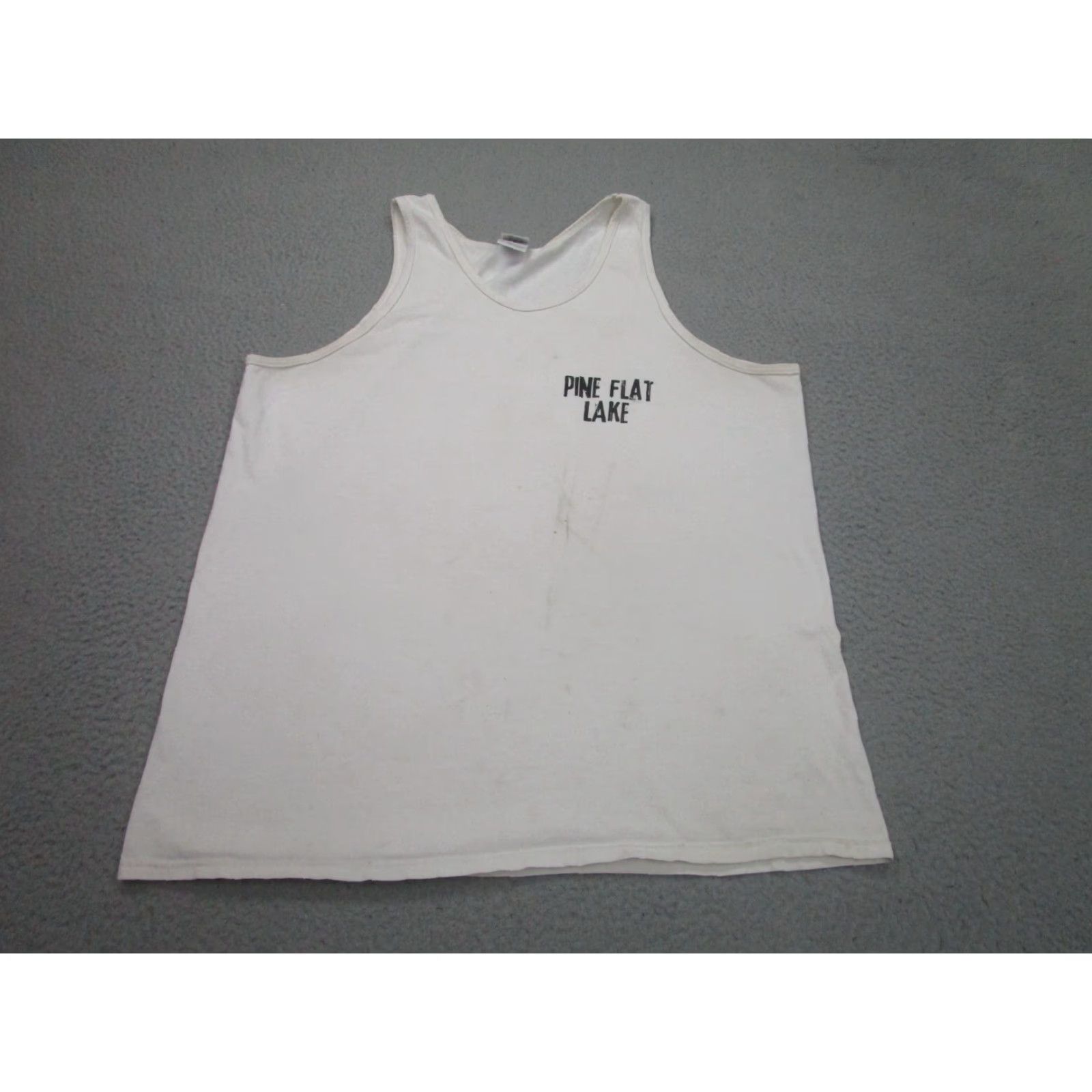 Gildan VINTAGE Pine Flat Lake Shirt Mens XL White Grunge Fisherman Tank Top Boat Marina USA 90s Gildan T-Shirt Size US XL / EU 56 / 4 - 2 Thumbnail