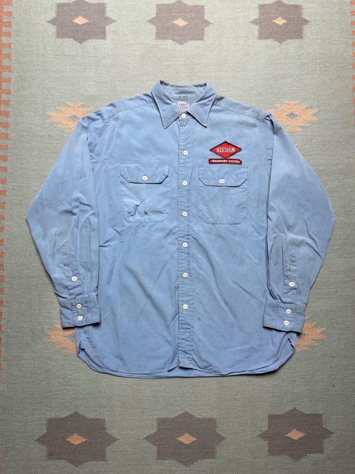 VTG 1950s work shirt Keeshin transport patch poplin large