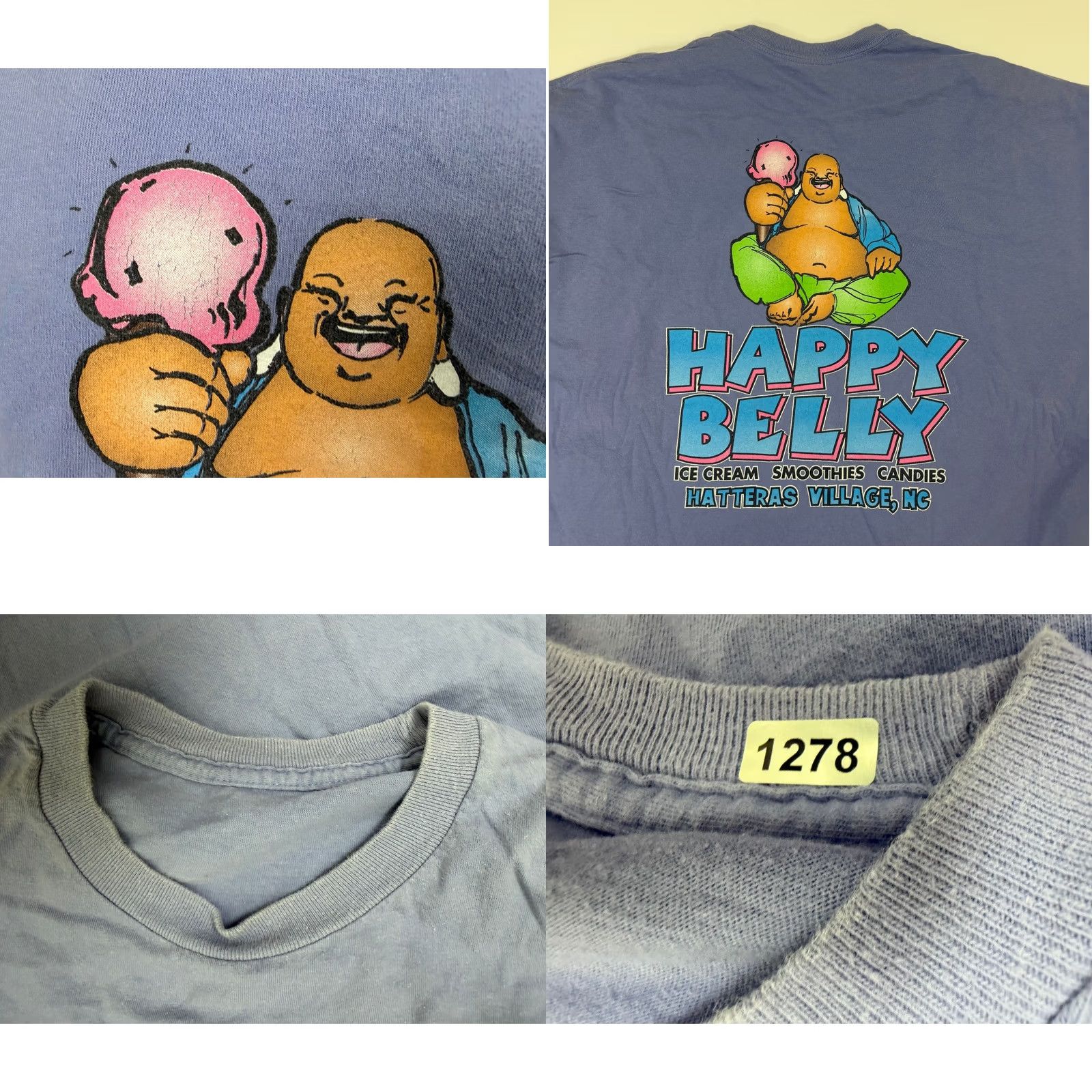 Vintage Buddha Shirt Adult XXL Happy Belly Ice Cream Hatteras North Carolina Lavender Shirt Adult XXL Purple Size US XXL / EU 58 / 5 - 8 Thumbnail