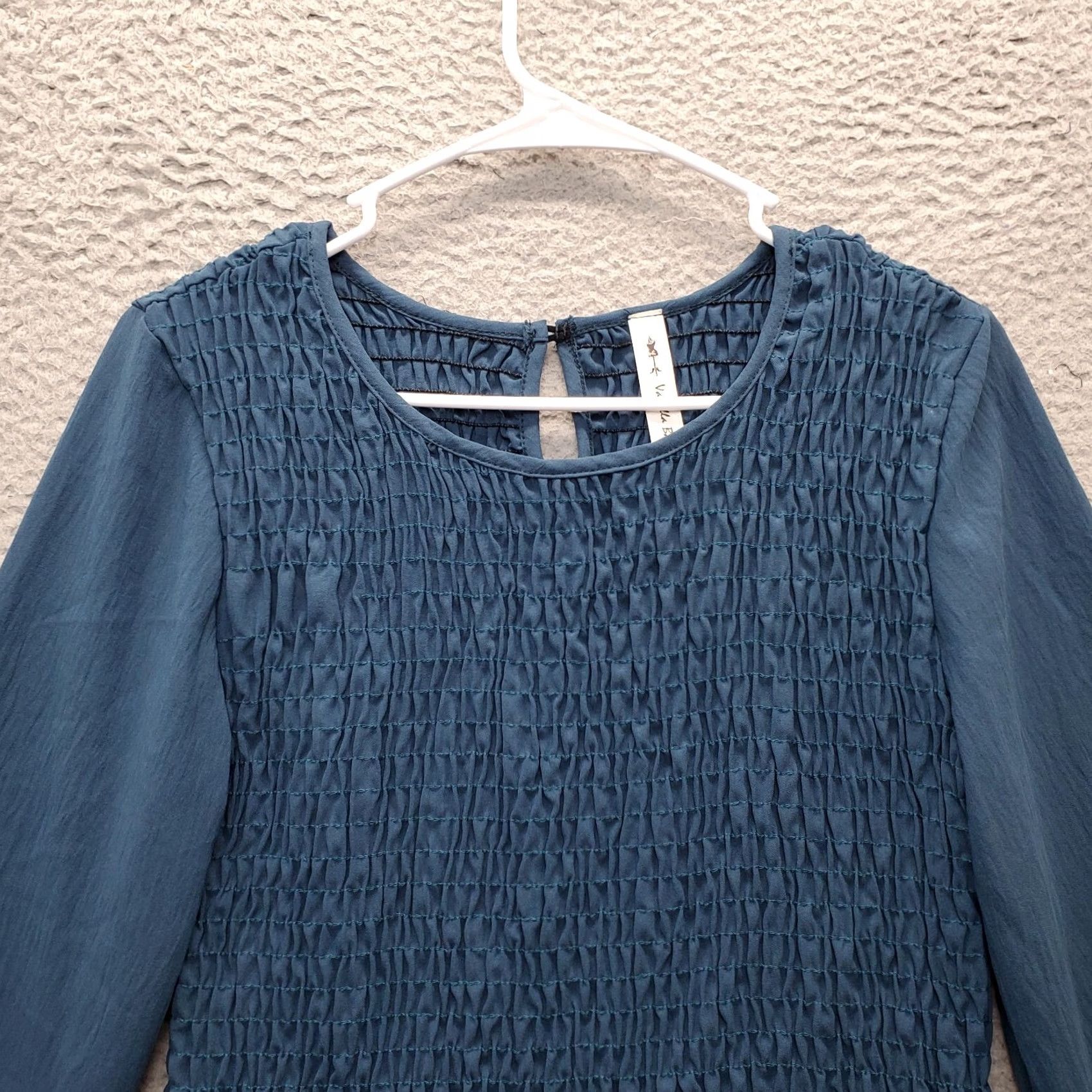 Vintage Vanilla Bay Blouse Top Womens S Blue Smocked Detail Long Sleeve Round Neck Shirt Size S / US 4 / IT 40 - 3 Thumbnail