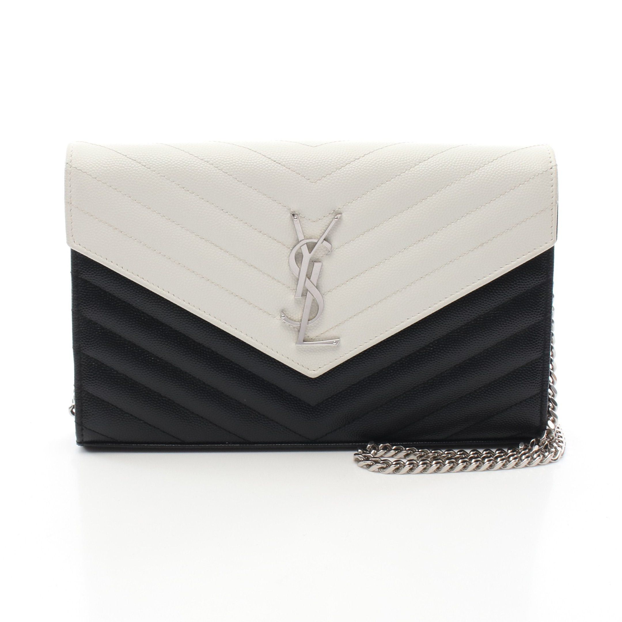 Yves Saint Laurent Yves Saint Laurent Cassandra Classic Chain Wallet Leather Off White Black Size ONE SIZE - 1 Thumbnail