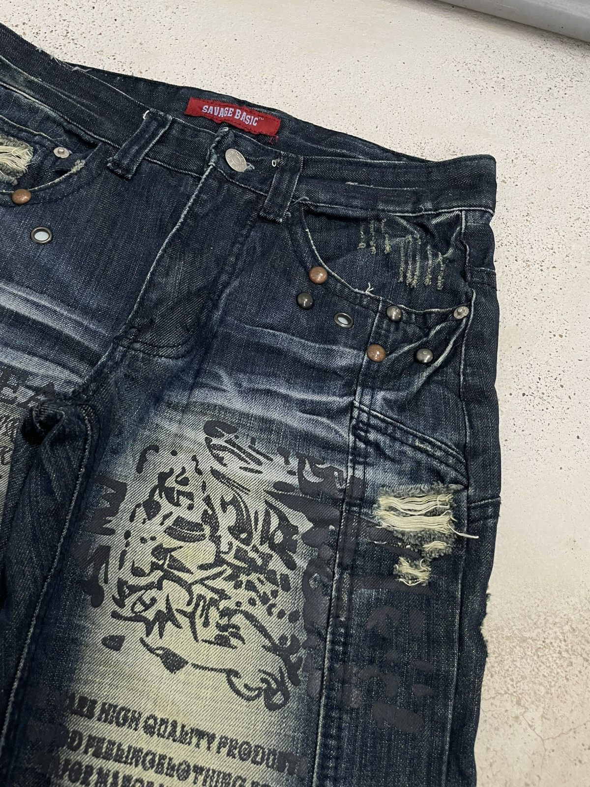 Other Savage Denim Mud Wash Distressed 3D Whisker I6W9 Size US 29 - 10 Thumbnail