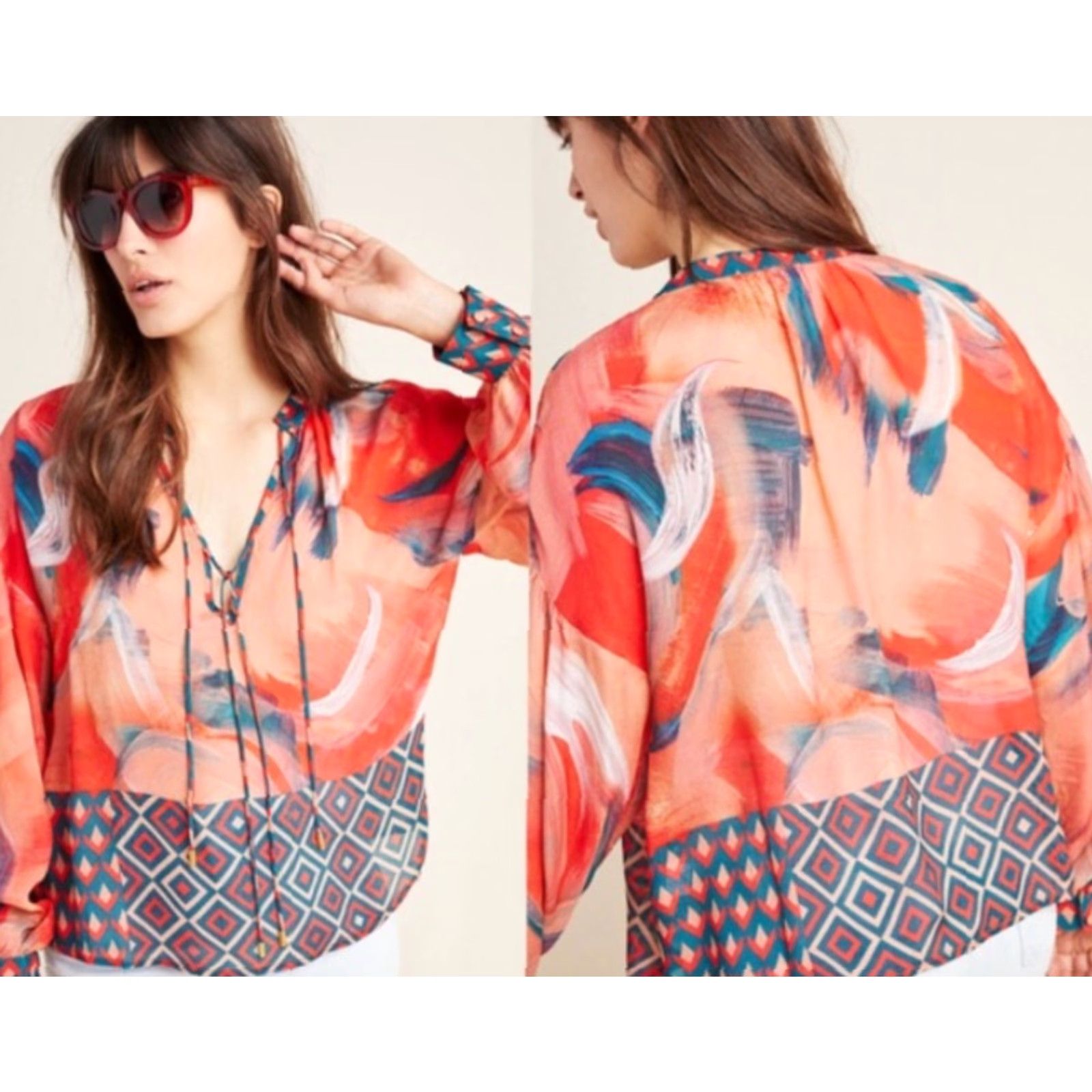 Anthropologie VINTAGE Anthropologie Bl^nk London Top Womens S Siena Peasant Boho Viscose Bl-nk (This line too long?) Size S / US 4 / IT 40 - 2 Thumbnail