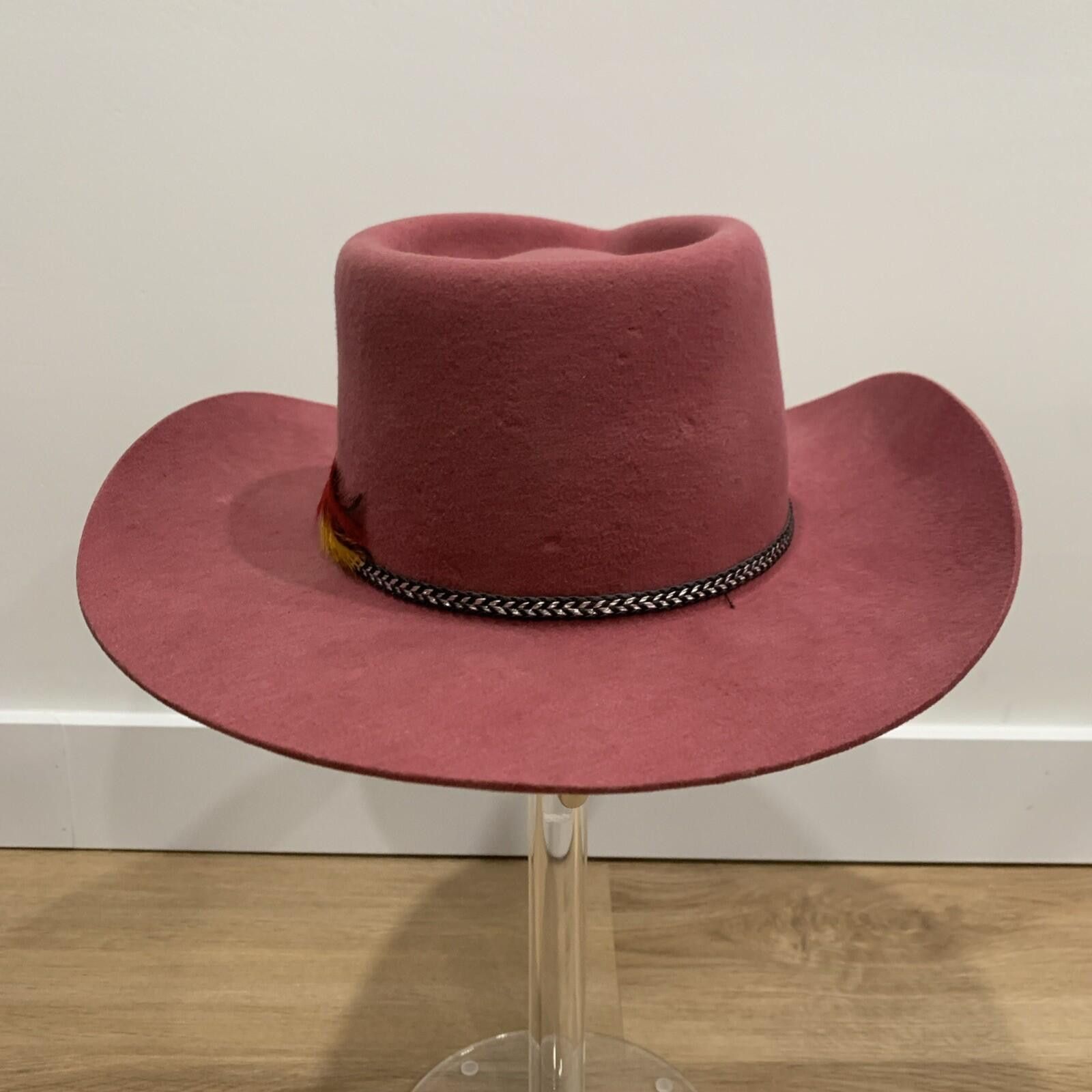 Other Smithbilt 3X Wool Felt Fedor Pink Wide Brim Feather 6 7/8 Size ONE SIZE - 3 Thumbnail