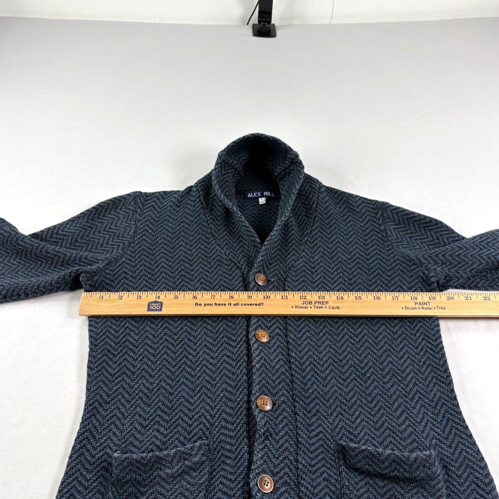 Alex Mill Alex Mill Sweater Cardigan Mens Small Blue Herringbone Shawl Collar Pockets Stretch Regular Fit Size US S / EU 44-46 / 1 - 4 Thumbnail