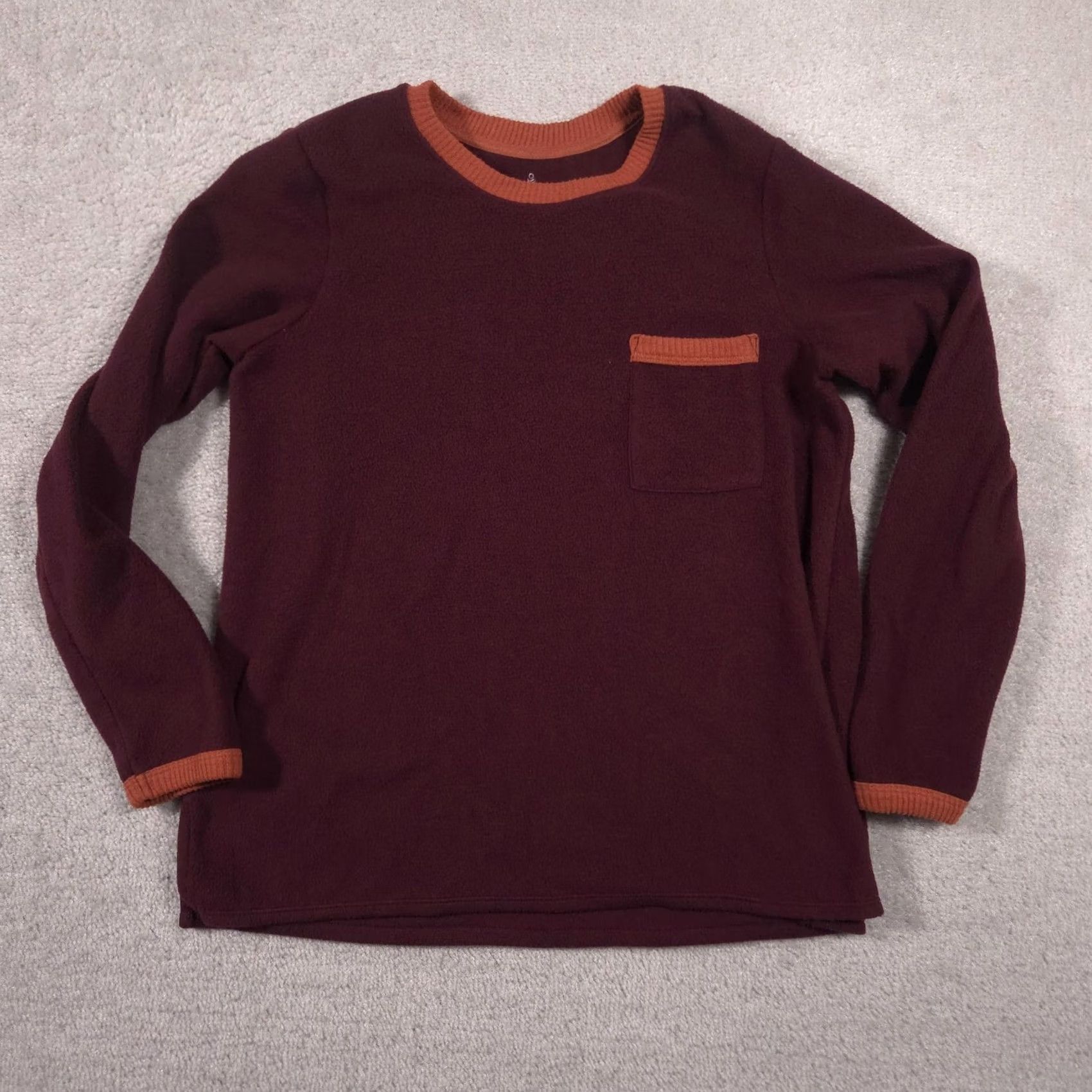 Vintage Cuddl Duds Shirt Womens S Red Fleece Crew Neck Long Sleeve Pocket Top Size S / US 4 / IT 40 - 2 Thumbnail
