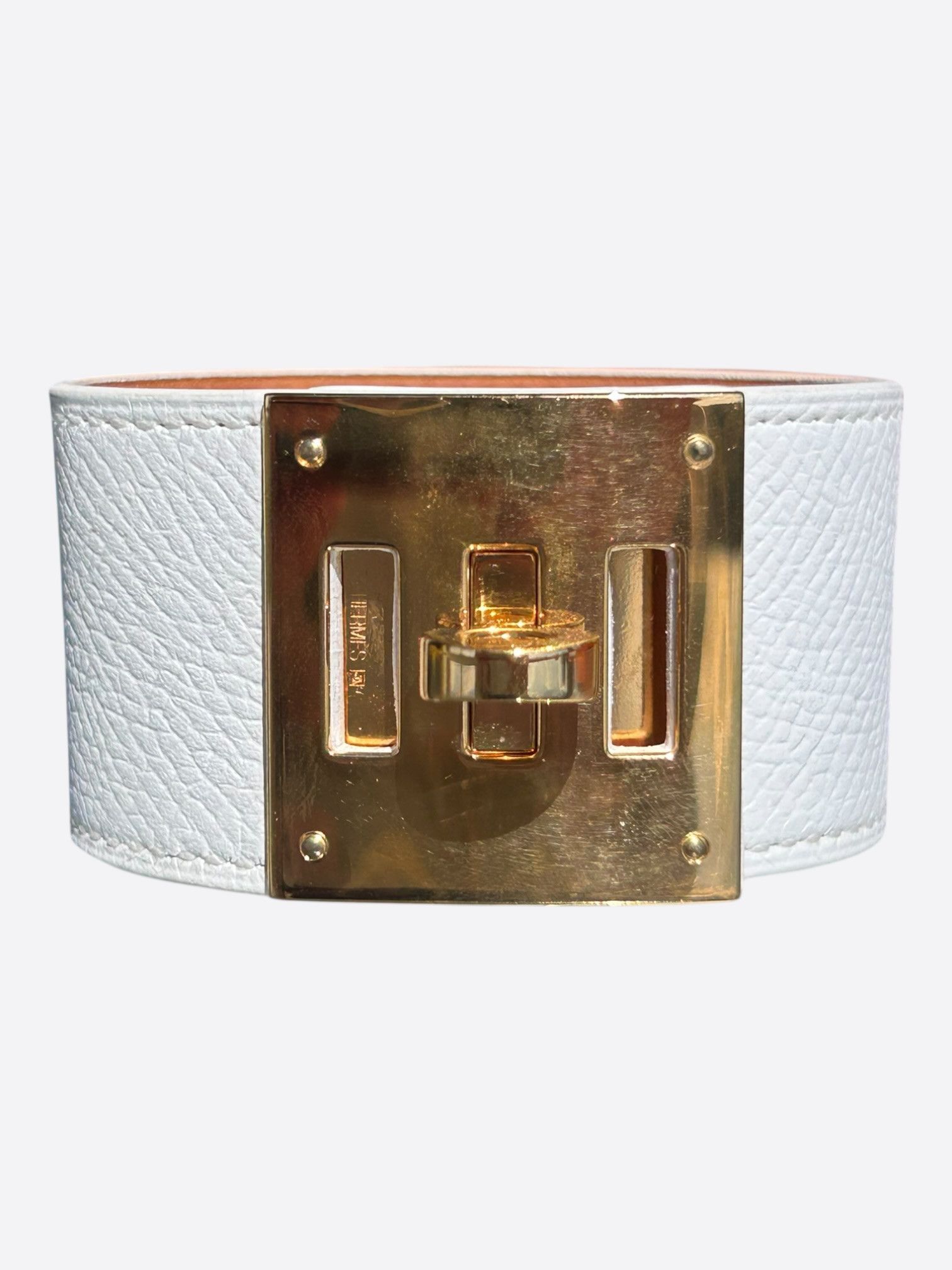 Hermes Hermes White Epsom & Gold Hardware Kelly Bracelet Size ONE SIZE - 1 Thumbnail