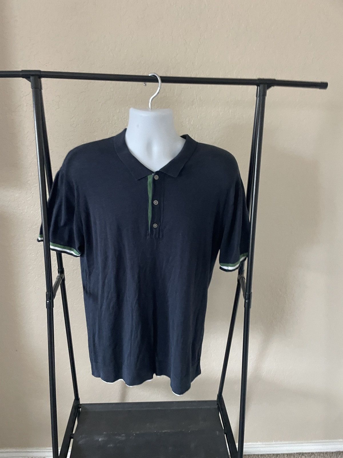 Nicole Farhi 3 Button Striped sleeve polo knit Size US L / EU 52-54 / 3 - 1 Thumbnail