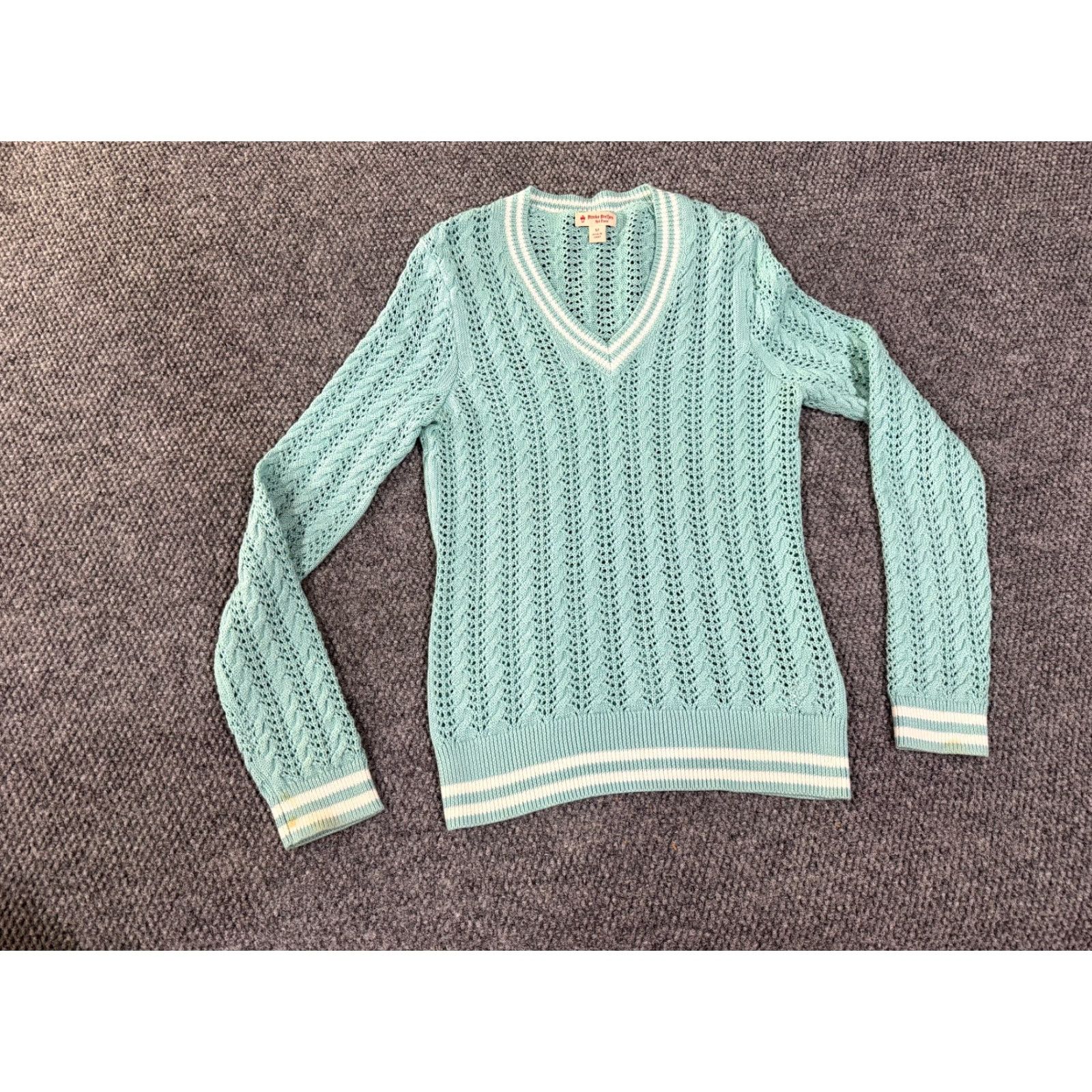 Brooks Brothers Brooks Brothers Sweater Womens M Blue Cable-Knit V-Neck Preppy Pullover Knit Cotton Regular Sleeve Long Size M / US 6-8 / IT 42-44 - 2 Thumbnail