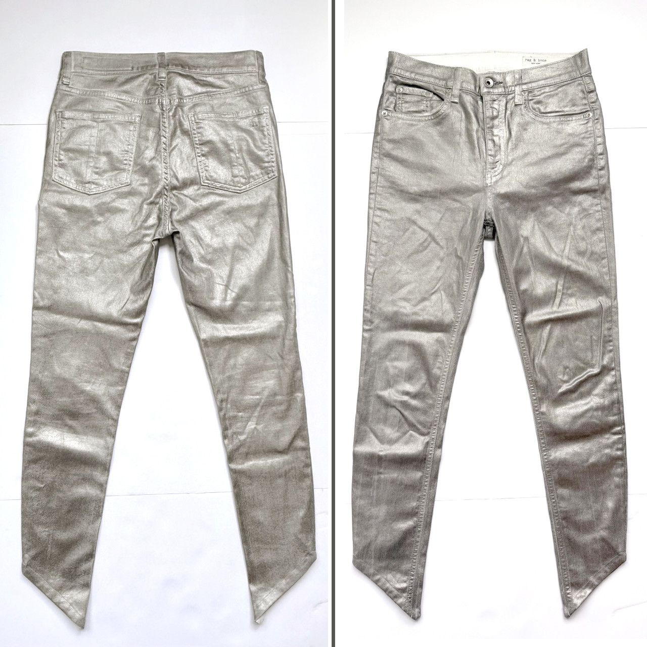 Rag & Bone Rag & Bone Metallic Silver Skinny Jeans (26) Asymmetric Size 26" / US 2 / IT 38 - 1 Thumbnail