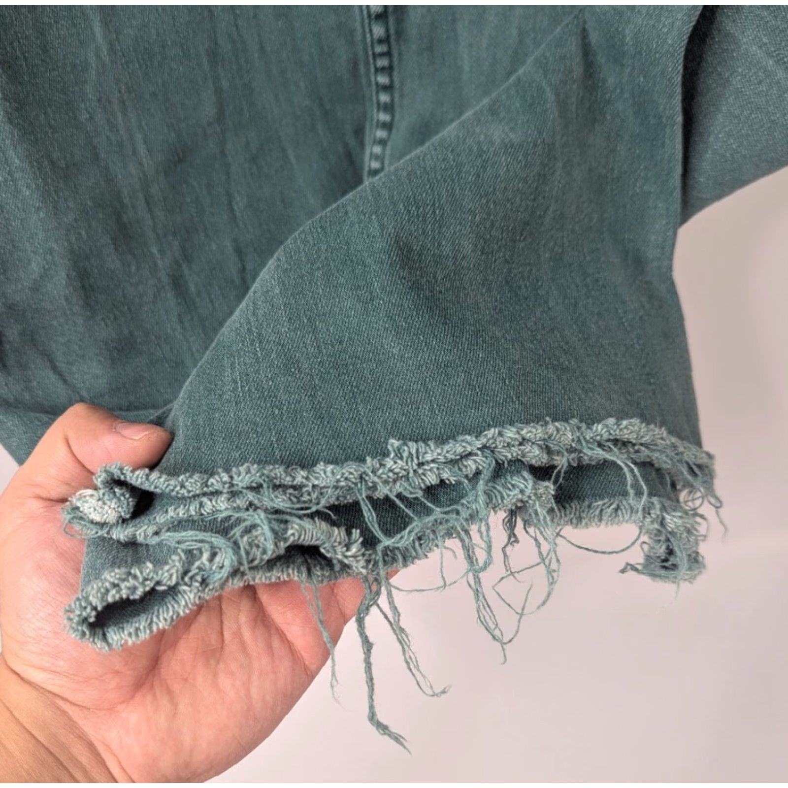 Vintage VINTAGE Miou Muse Jeans Women Medium Green Wide Leg Raw Hem High Rise Cotton Blend Size 32" / US 10 / IT 46 - 4 Thumbnail