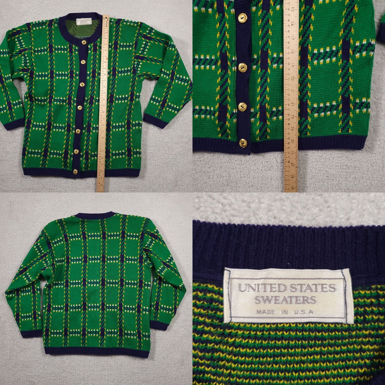 Vintage VINTAGE United States Cardigan Shirt Womens Medium Green Check Button Front USA Knit Sweater Cardigan Womens Regular M Green Check Pattern 90s? Size M / US 6-8 / IT 42-44 - 8 Thumbnail