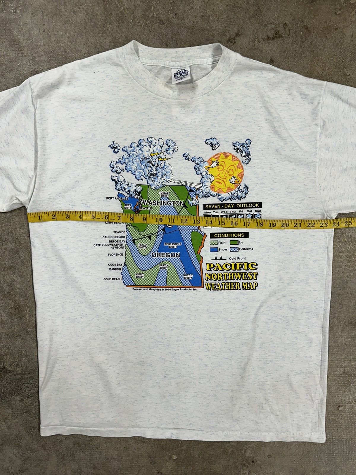 Vintage Vintage 90s Pacific Northwest Weather Map Cartoon T-Shirt Size US XL / EU 56 / 4 - 11 Thumbnail