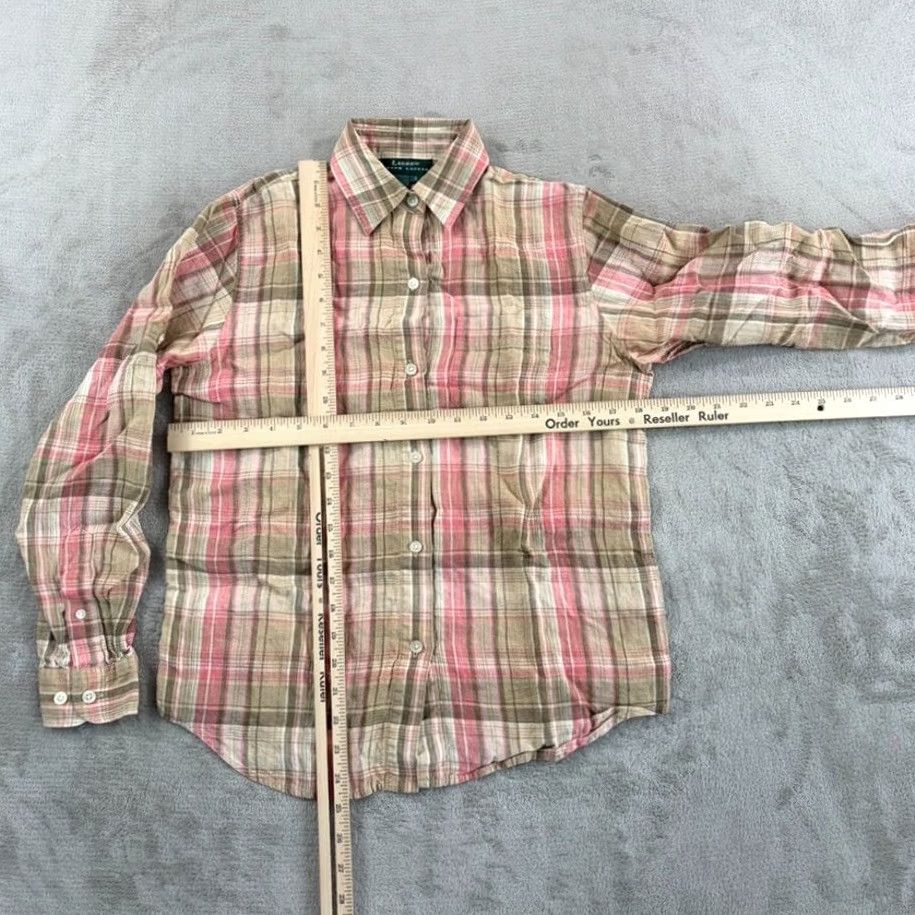 Ralph Lauren Lauren Ralph Lauren Shirt Women Small 100% Linen Beige Pink Brown Plaid Casual Workwear Lightweight Breathable Button-Up Long Sleeve Size S / US 4 / IT 40 - 5 Thumbnail