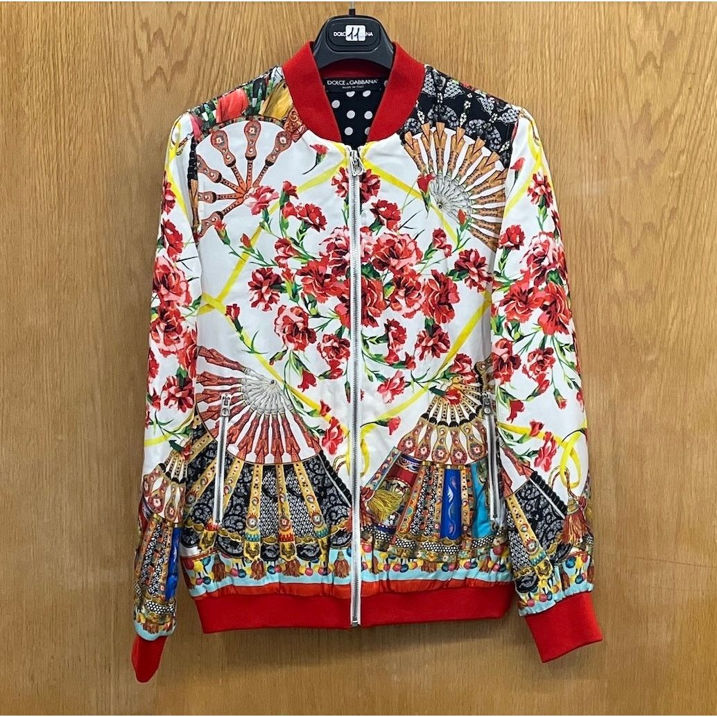 Dolce & Gabbana Dolce & Gabbana Cream Red Silk Bomber Jacket Multi IT 38 Size XS / US 0-2 / IT 36-38 - 7 Thumbnail