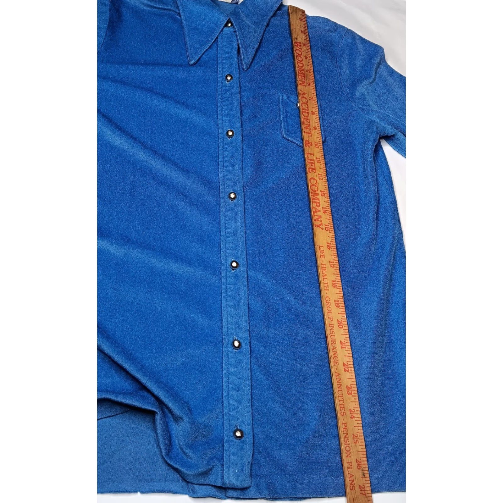 Velour VINTAGE Cracker Barrel Shirt Women L Velour Button Down Blue 1970s Disco Casual Flaws Women L Size L / US 10 / IT 46 - 6 Thumbnail