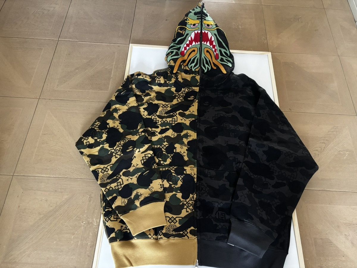 Bape Ape bape x clot camo split shark relaxed fit hoodie L new