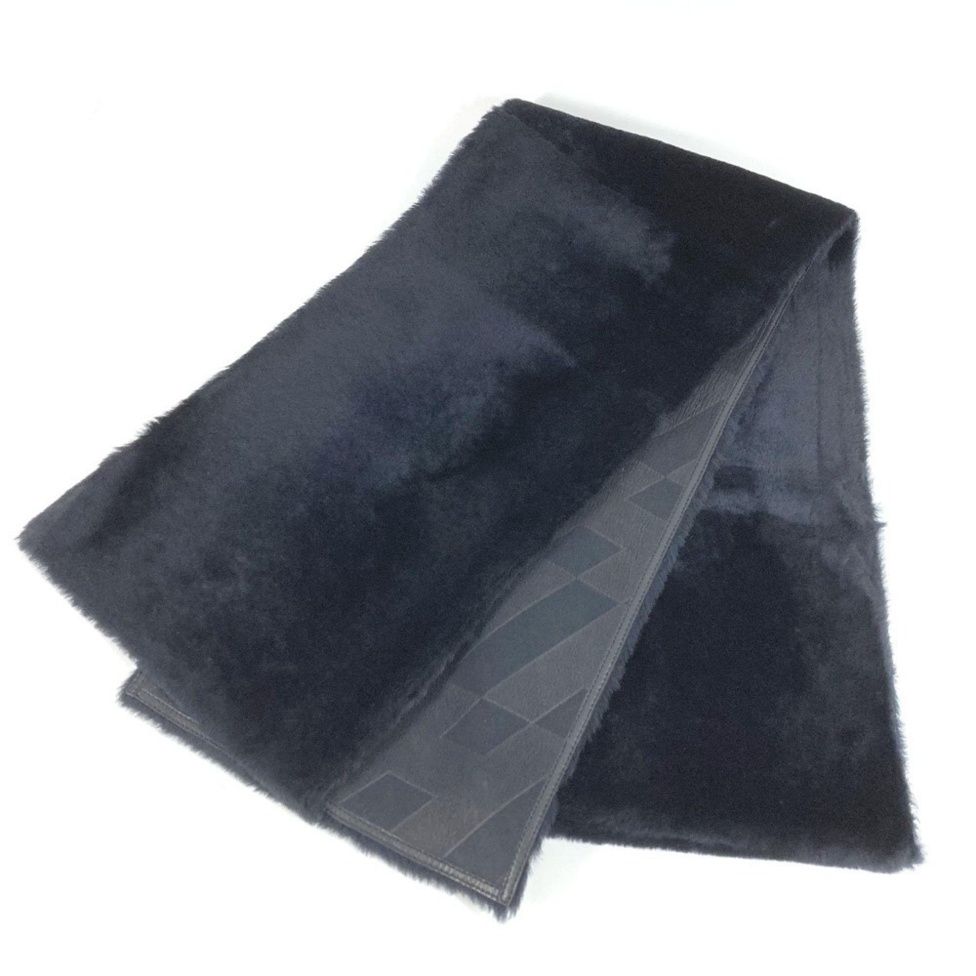 HERMES Leather Fur Shawl Stole Scarf Men