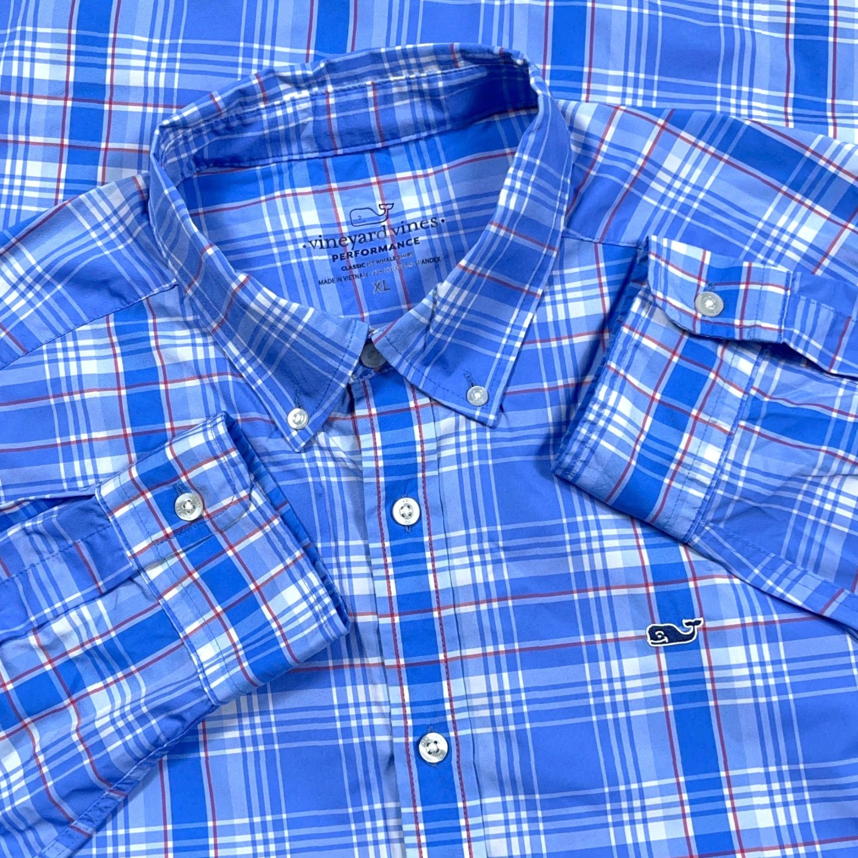 Vineyard Vines Vineyard Vines Shirt Men XL Blue Plaid Performance Button Up Nylon Classic Fit Size US XL / EU 56 / 4 - 2 Thumbnail