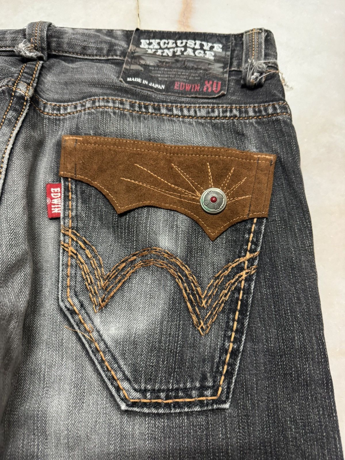Japanese Brand 💥THRASHED💥90s STYLE EDWIN XV SICK SANDWASHED RARE FADES Size US 35 - 12 Thumbnail