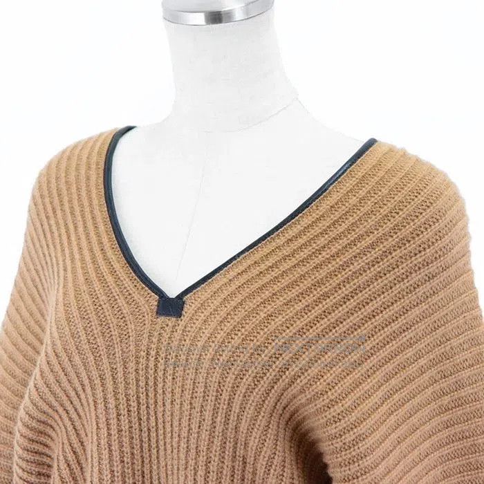 Hermes Hermes Deer Leather Trimmed V-Neck Long Sleeve Knit Top Size M / US 6-8 / IT 42-44 - 2 Thumbnail