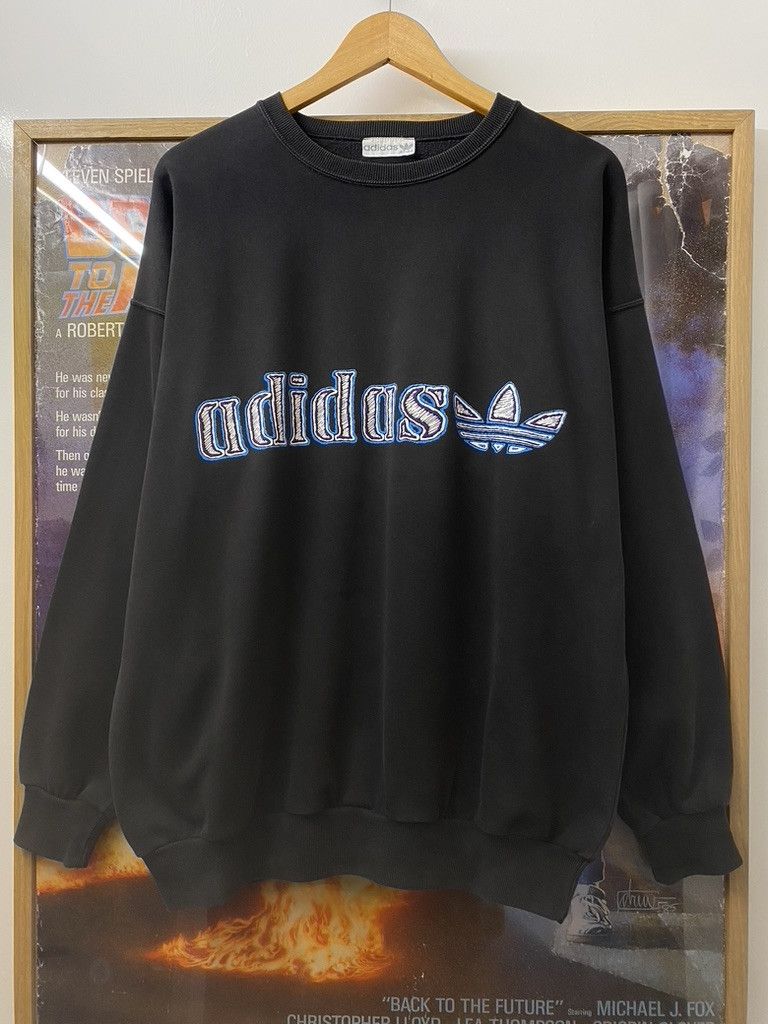 Adidas 90s Adidas Sketch Style Centre Trefoil Spellout Sweatshirt Size US L / EU 52-54 / 3 - 1 Thumbnail