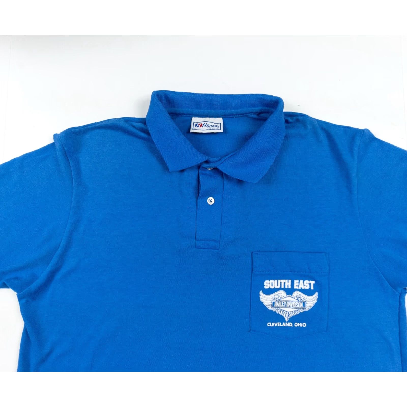 Harley Davidson Harley-Davidson Vintage 1980s Men's X-Large Polo Shirt Blue Short Sleeve Polo Shirt Motorcycle 80s Cotton Polyester Button Collared Short Sleeve Shirt Size US XL / EU 56 / 4 - 2 Thumbnail