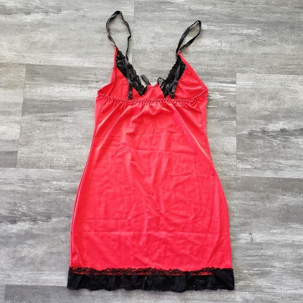 Designer Red Black Lace Detailed Lingerie Slip Size ONE SIZE - 2 Thumbnail