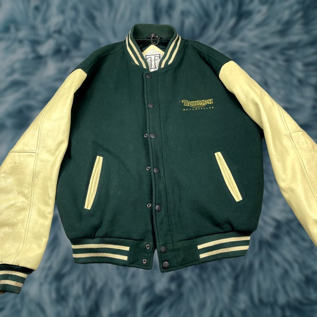 Vintage Vintage 90s Triumph Motorcycles Varsity Jacket Large Blue/Cream - Condition & Details Size US L / EU 52-54 / 3 - 1 Thumbnail
