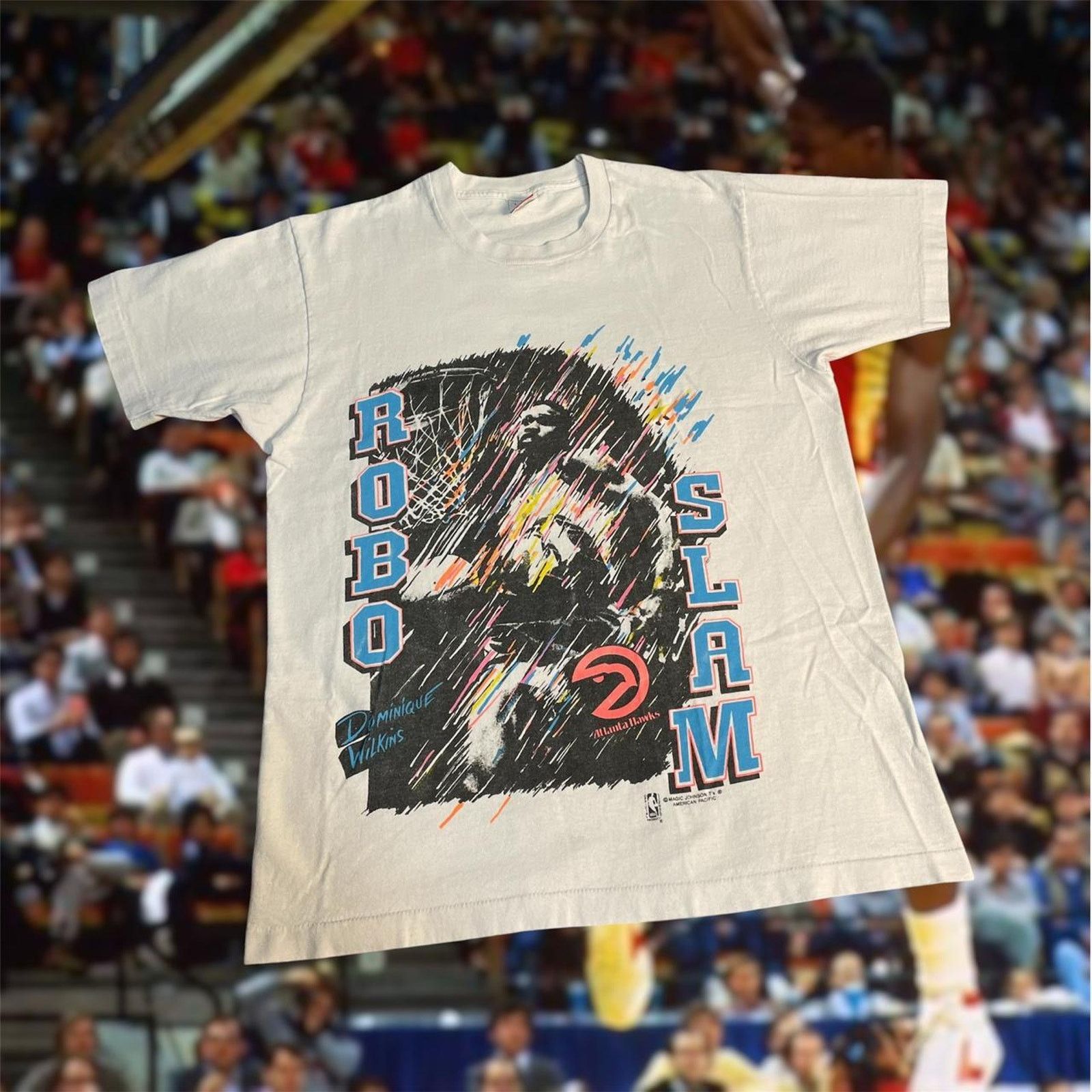 NBA × Vintage VTG 90s NBA Dominique Wilkins Atlanta Hawks Basketball Tee Size US L / EU 52-54 / 3 - 1 Thumbnail